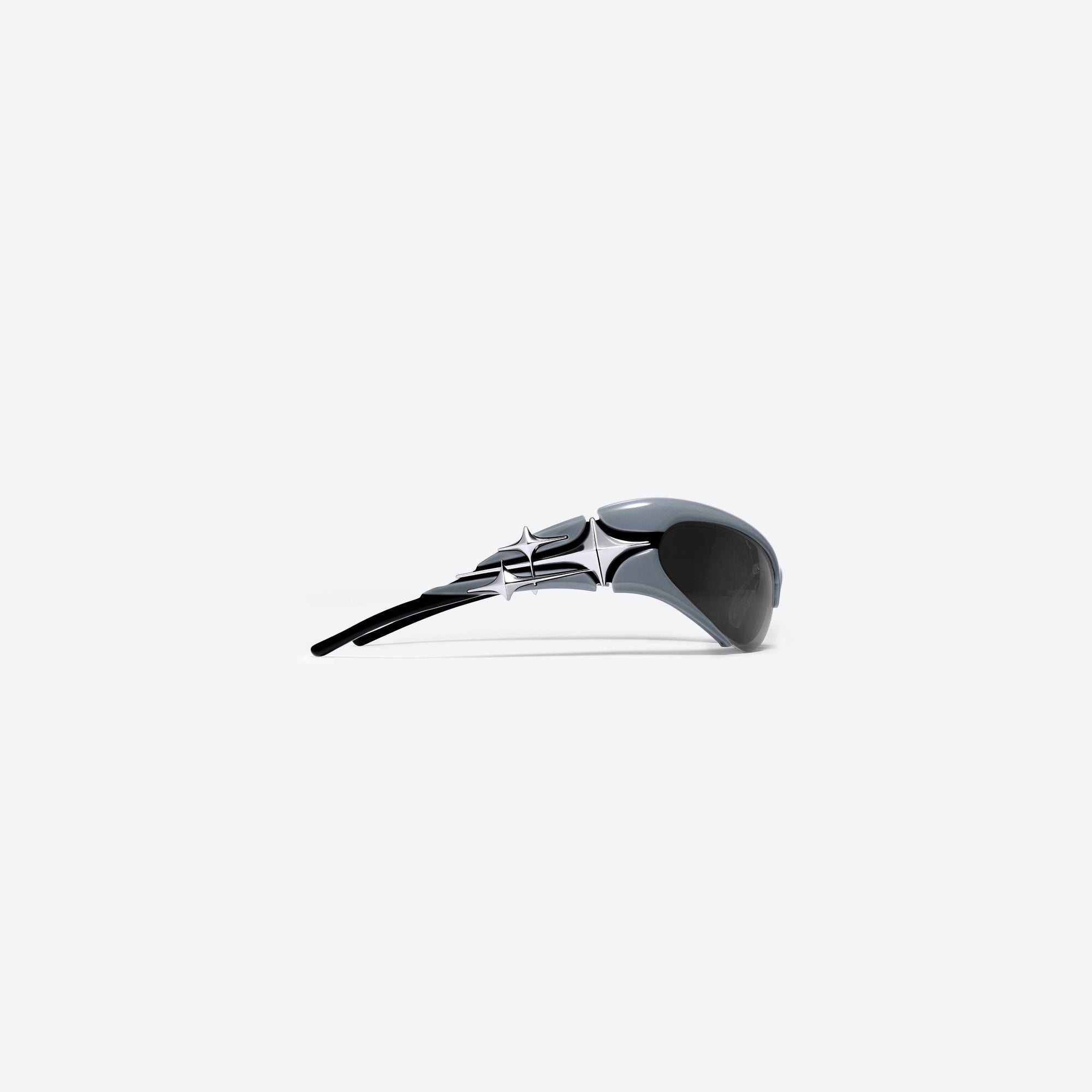 A detailed right view of Gentle Monster Bree 01 Gray Acetate framed Wraparound sunglasses.