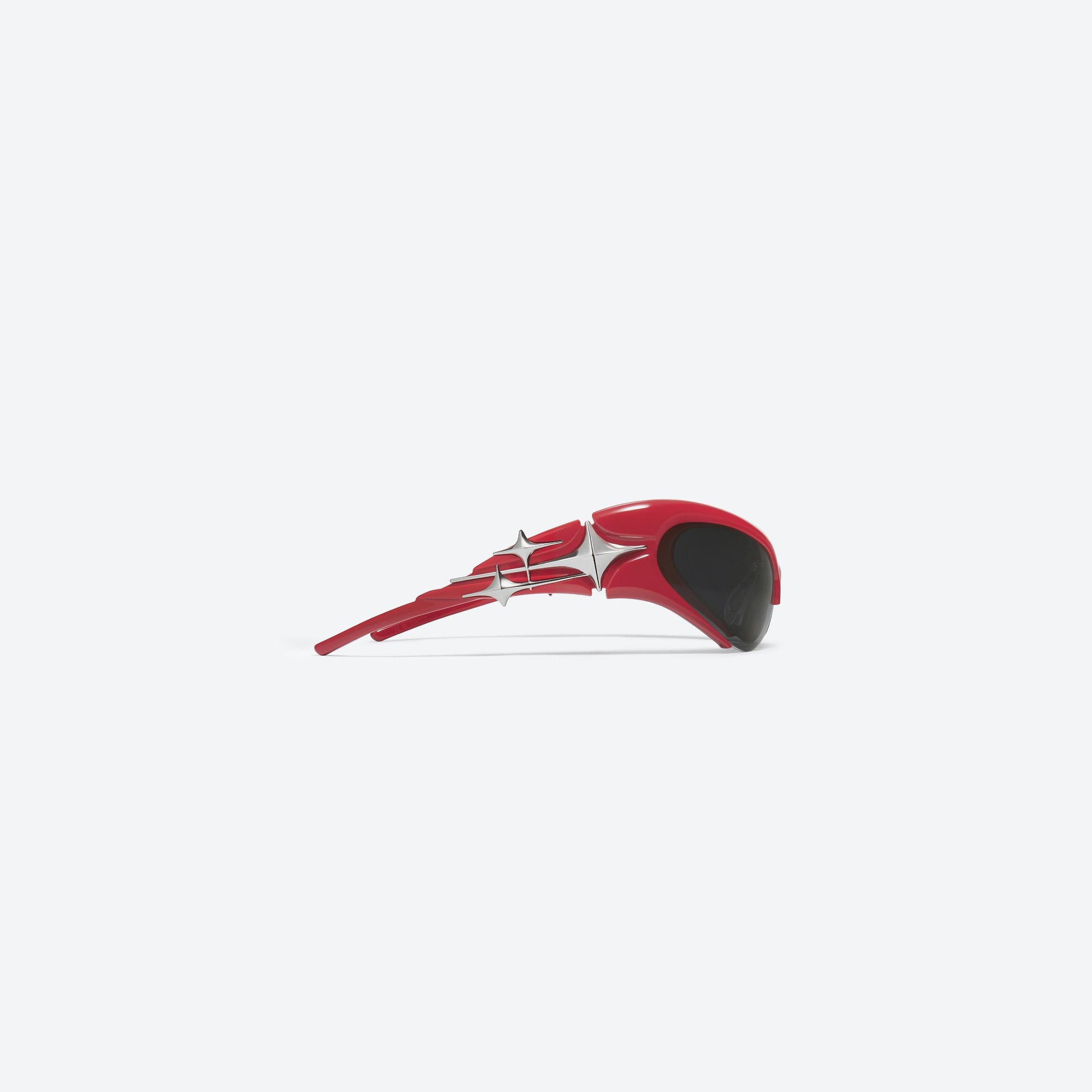 A detailed right view of Gentle Monster Bree R3 Red Acetate framed Wraparound sunglasses.