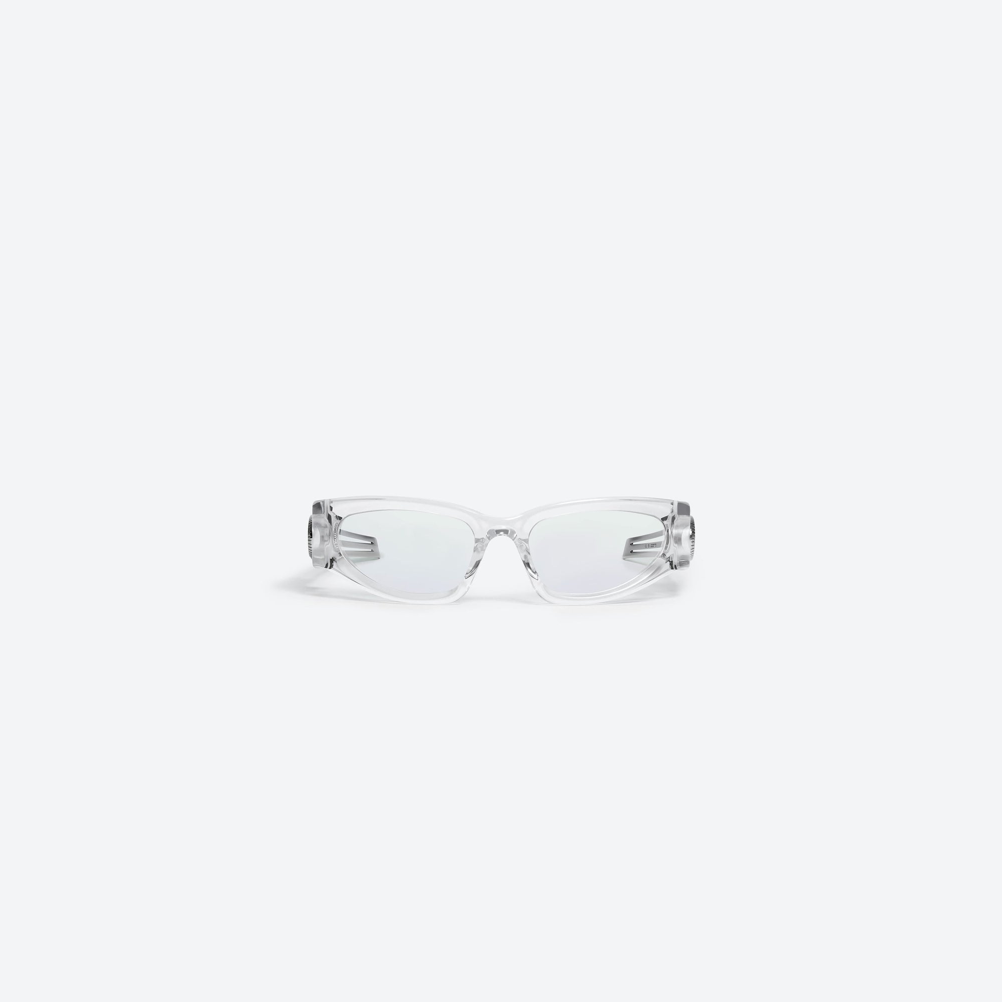 A front view of Gentle Monster KUN - 0001 C1 Clear Mixed framed Wraparound sunglasses.