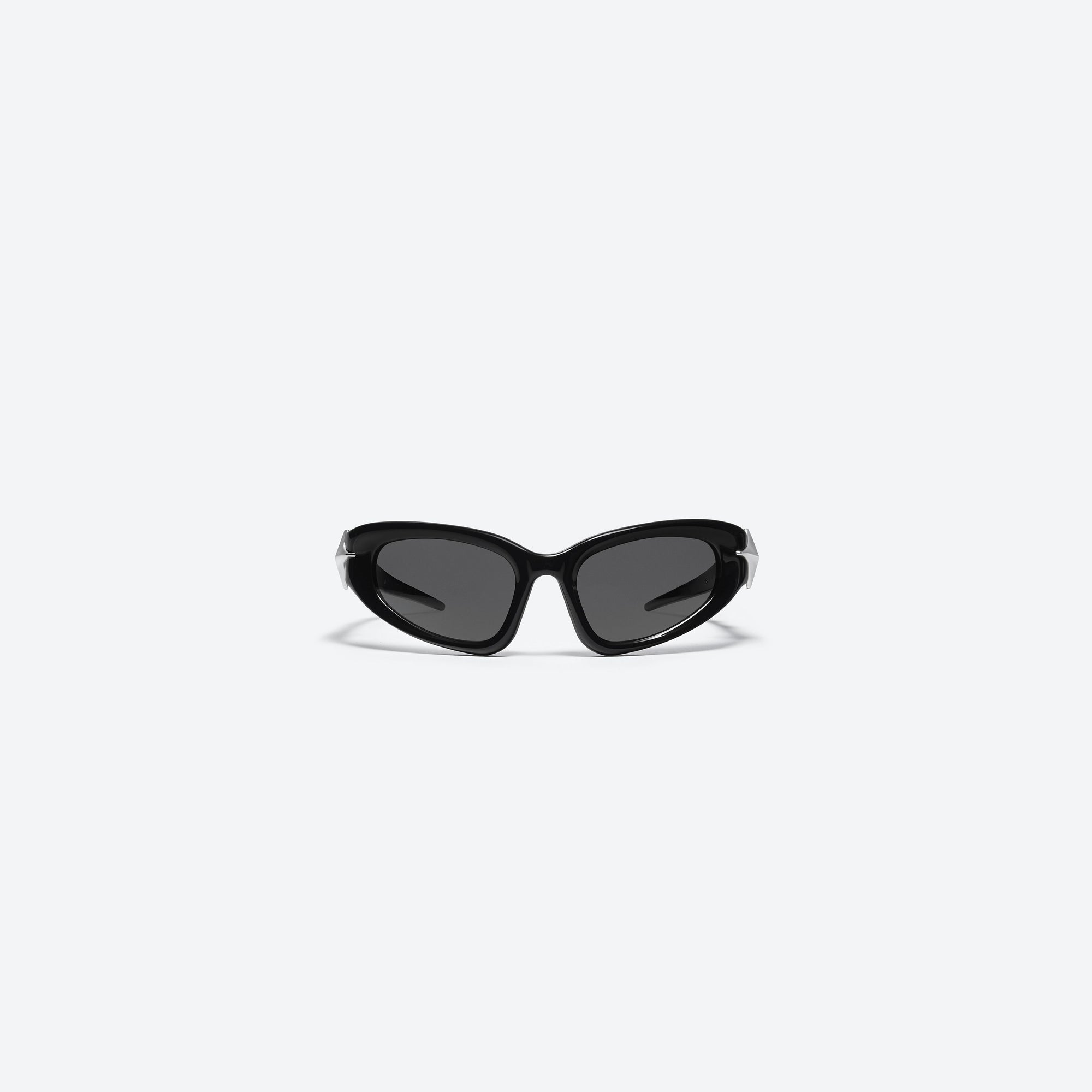 A front view of Gentle Monster Paso 01(BK) Black Acetate framed Wraparound sunglasses.