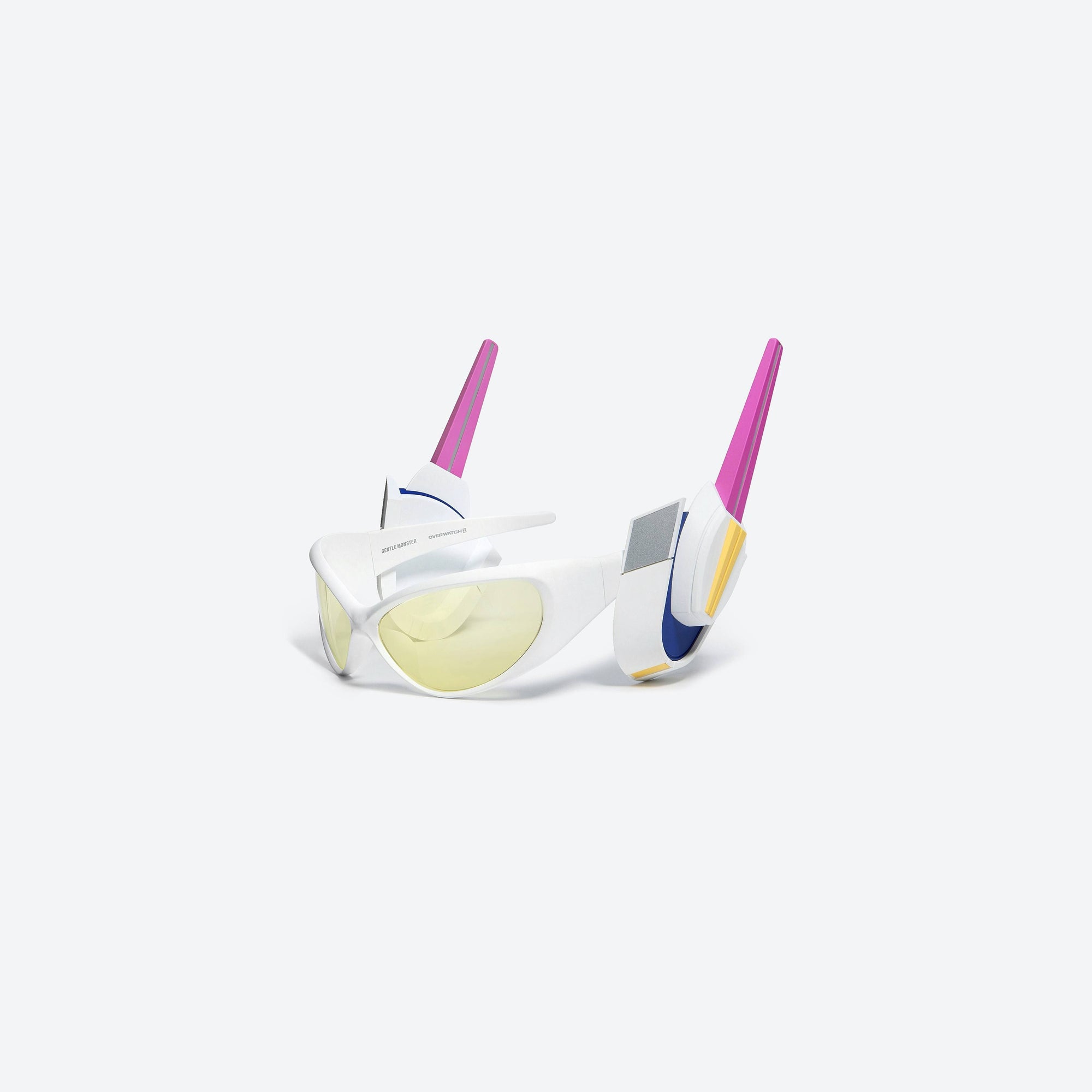 45-degree view of Gentle Monster Overwatch - Tokki WP White Acetate framed Wraparound sunglasses.
