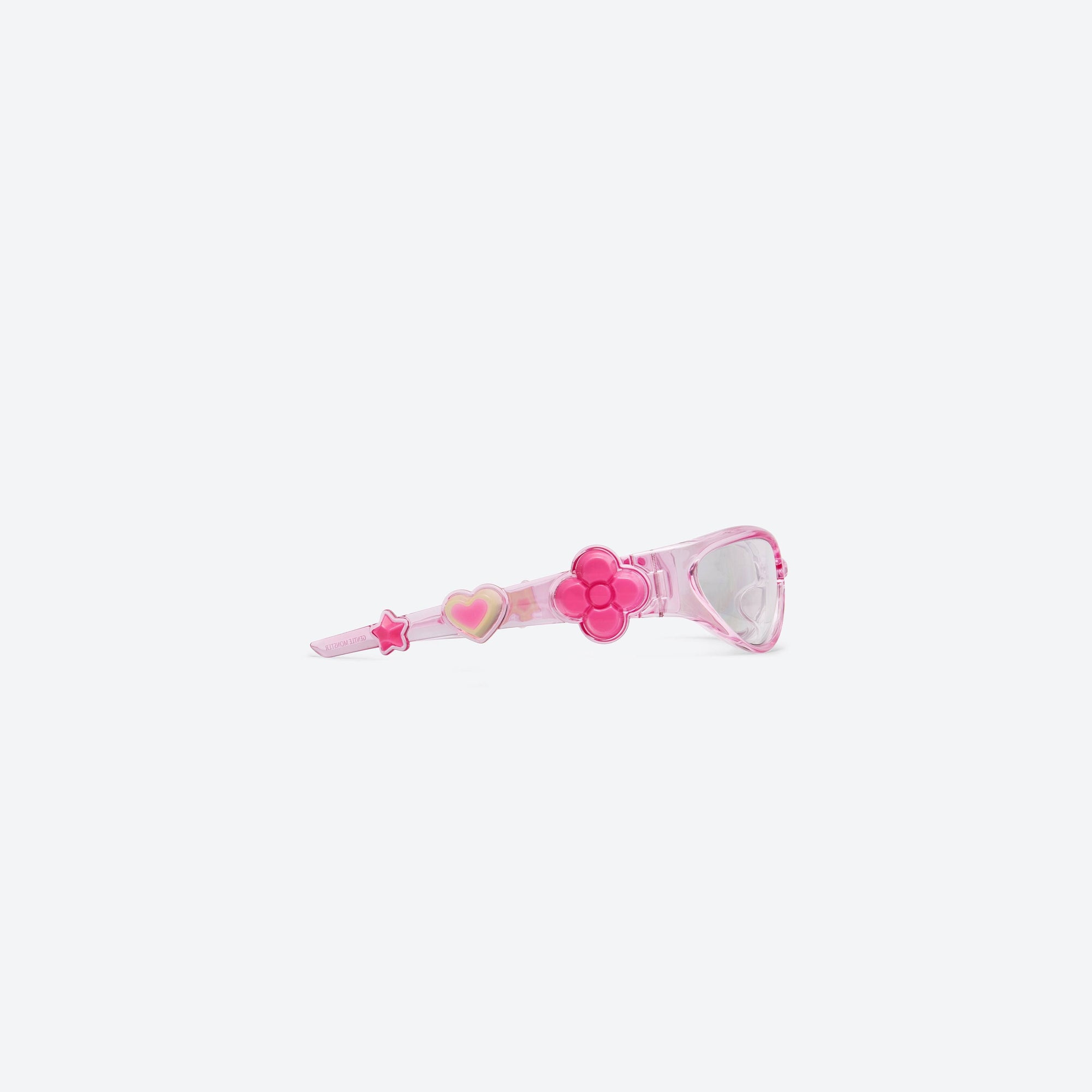A detailed right view of Gentle Monster Gummy PC12 Pink Nylon framed Wraparound sunglasses.
