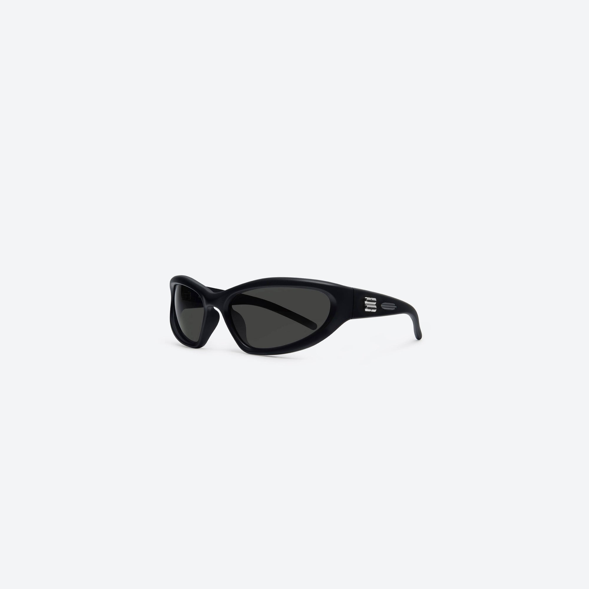45-degree view of Gentle Monster Panna Cotta 01 Black Nylon framed Wraparound sunglasses.