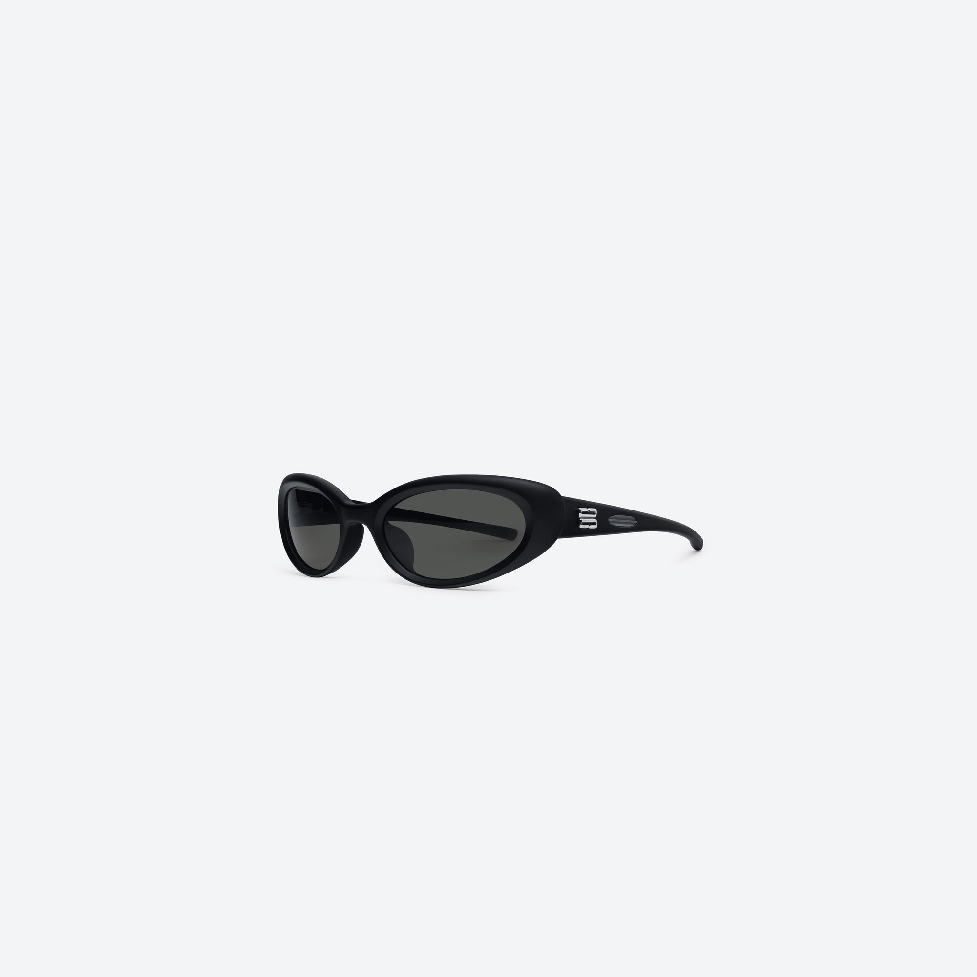 45-degree view of Gentle Monster Gelati 01 Black Nylon framed Wraparound sunglasses.