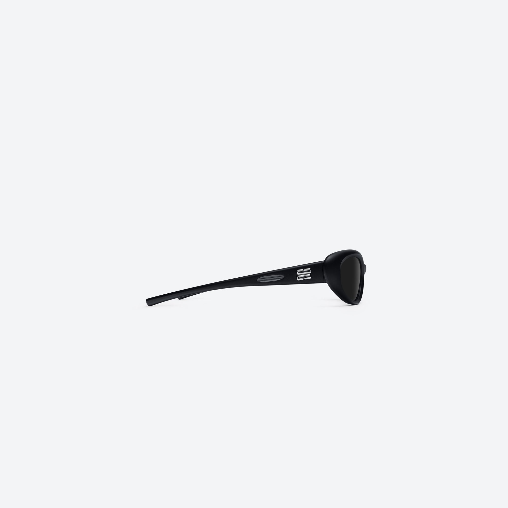 A detailed right view of Gentle Monster Gelati 01 Black Nylon framed Wraparound sunglasses.