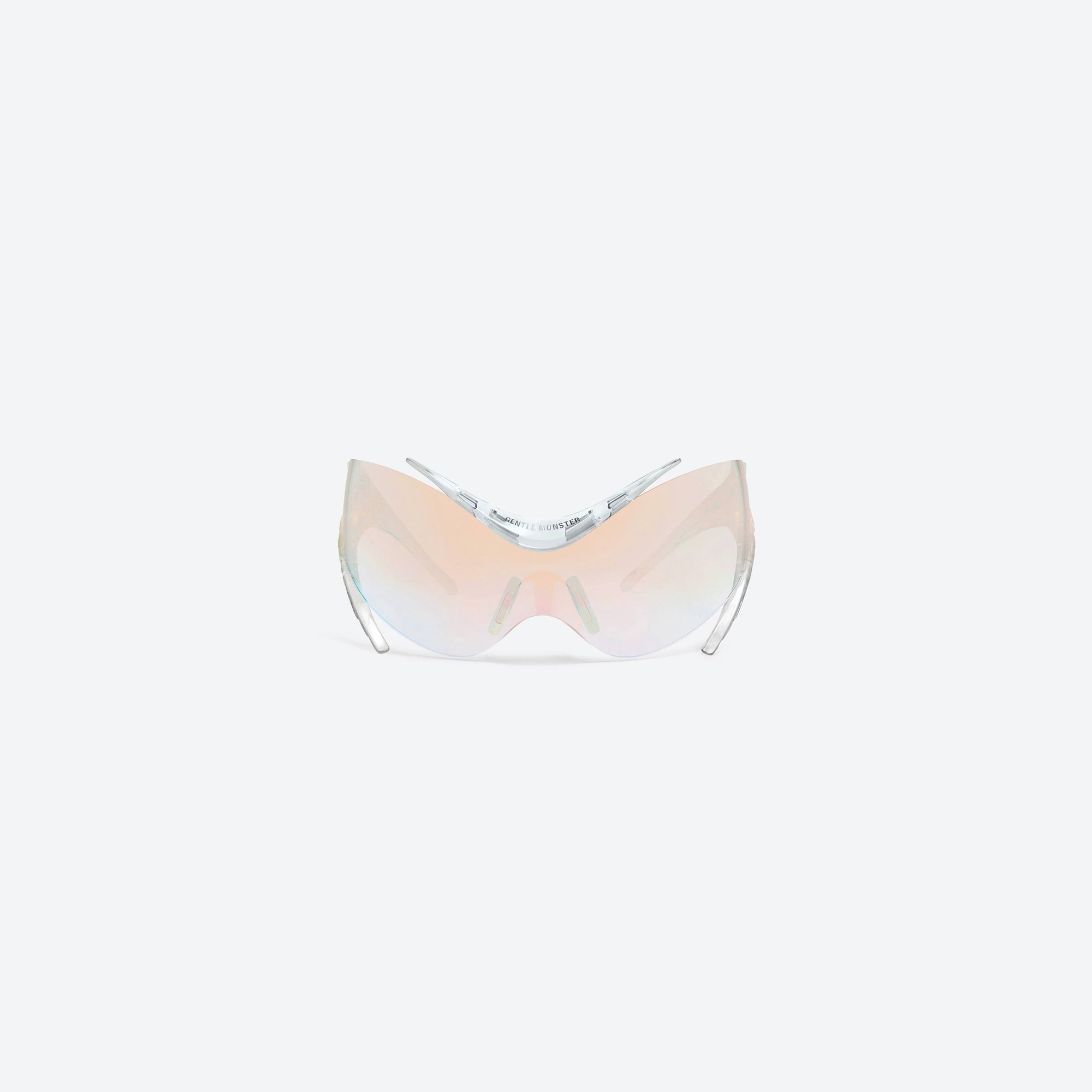 A front view of Gentle Monster Mugler - Spiral 01 C1 Clear Nylon framed Wraparound sunglasses.