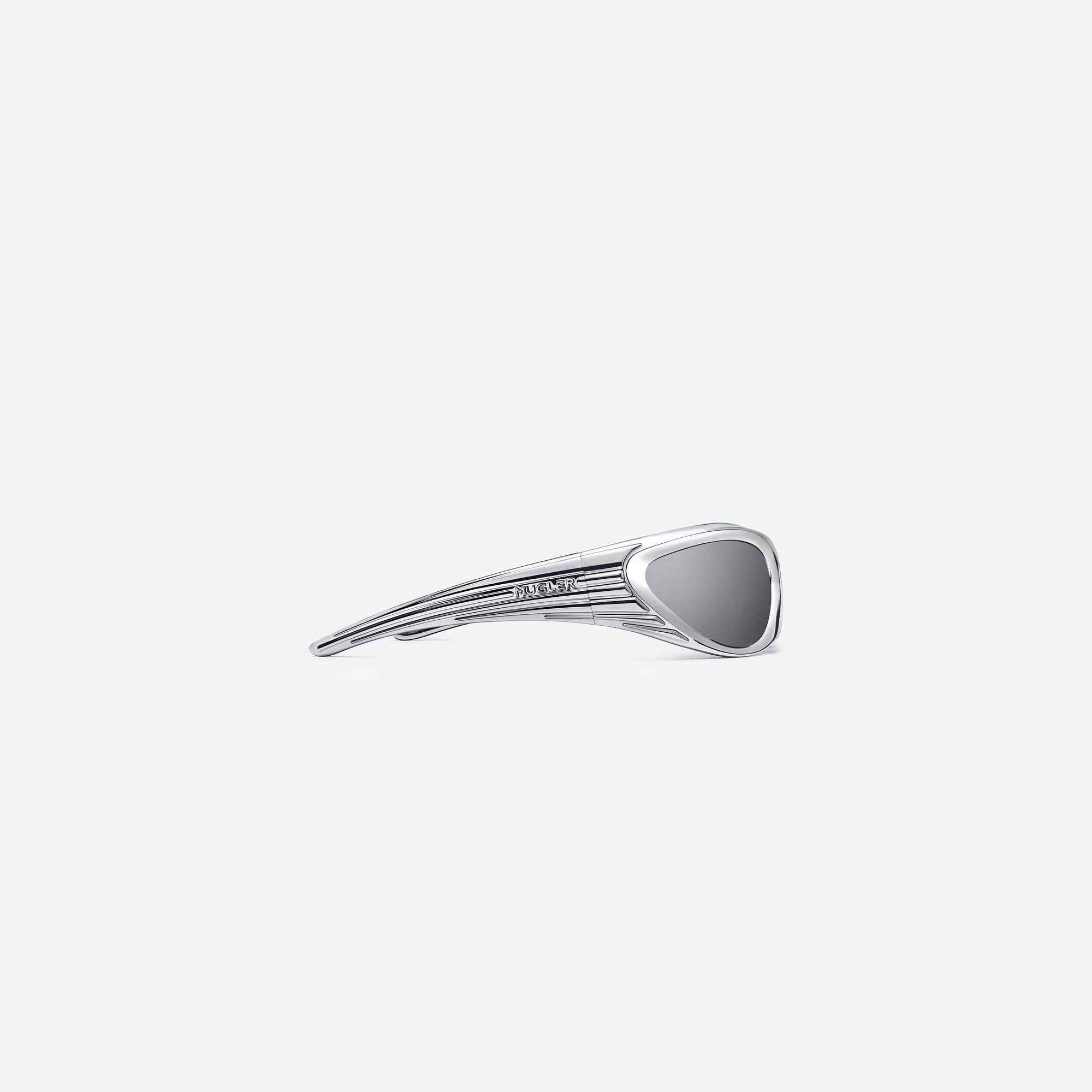 A detailed right view of Gentle Monster Mugler - Spiral 02 CS1 Silver Nylon framed Wraparound sunglasses.