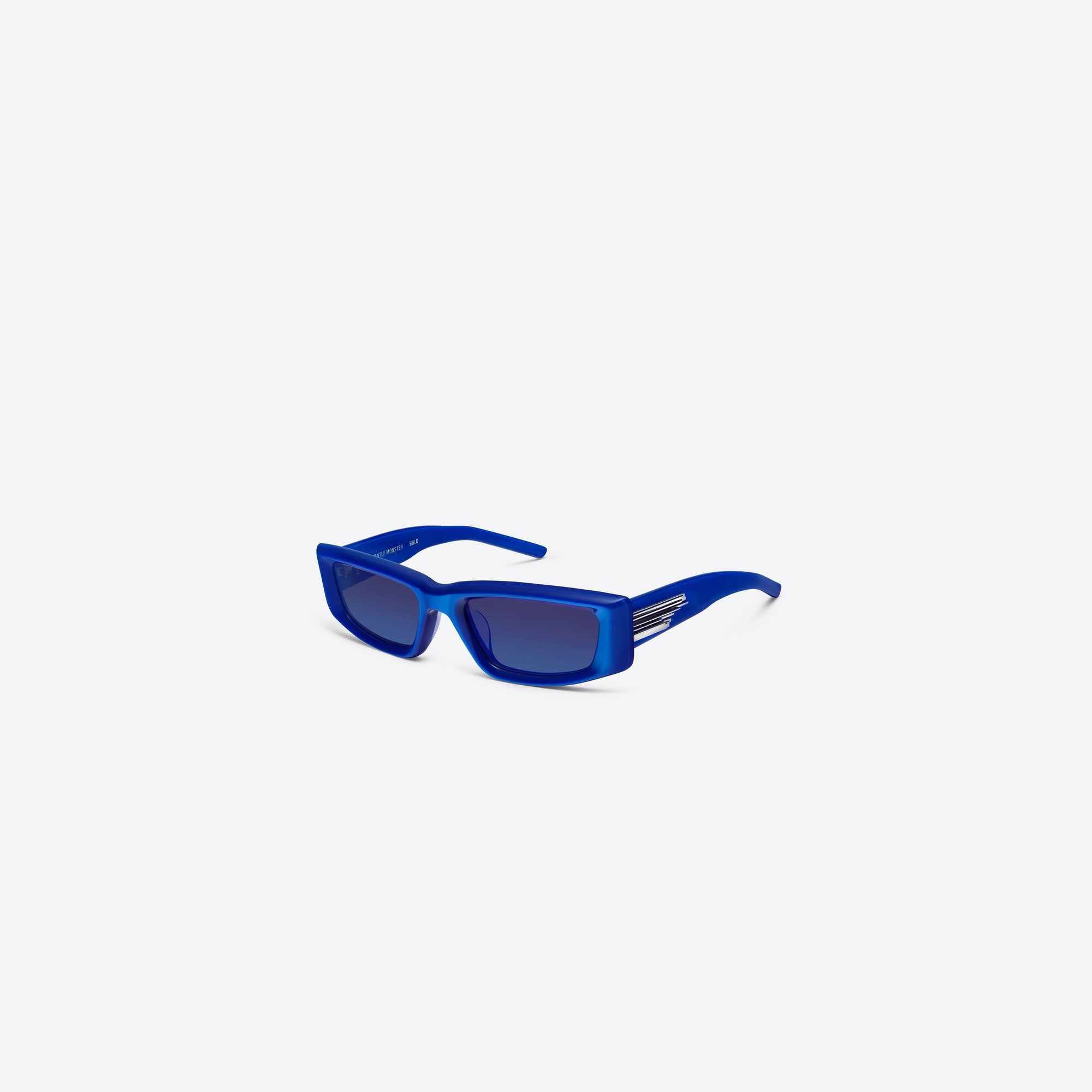 45-degree view of Gentle Monster Silver Clouds BL3 Blue Acetate framed Square sunglasses.