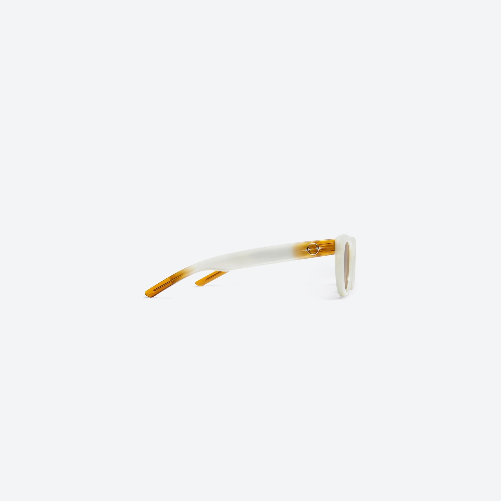 A detailed right view of Gentle Monster Monochrome WC6 Ivory Acetate framed Round sunglasses.