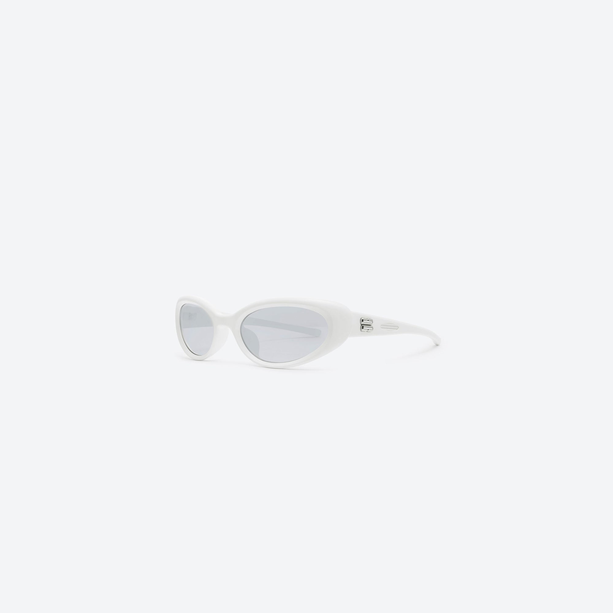45-degree view of Gentle Monster Gelati W3 White Nylon framed Wraparound sunglasses.