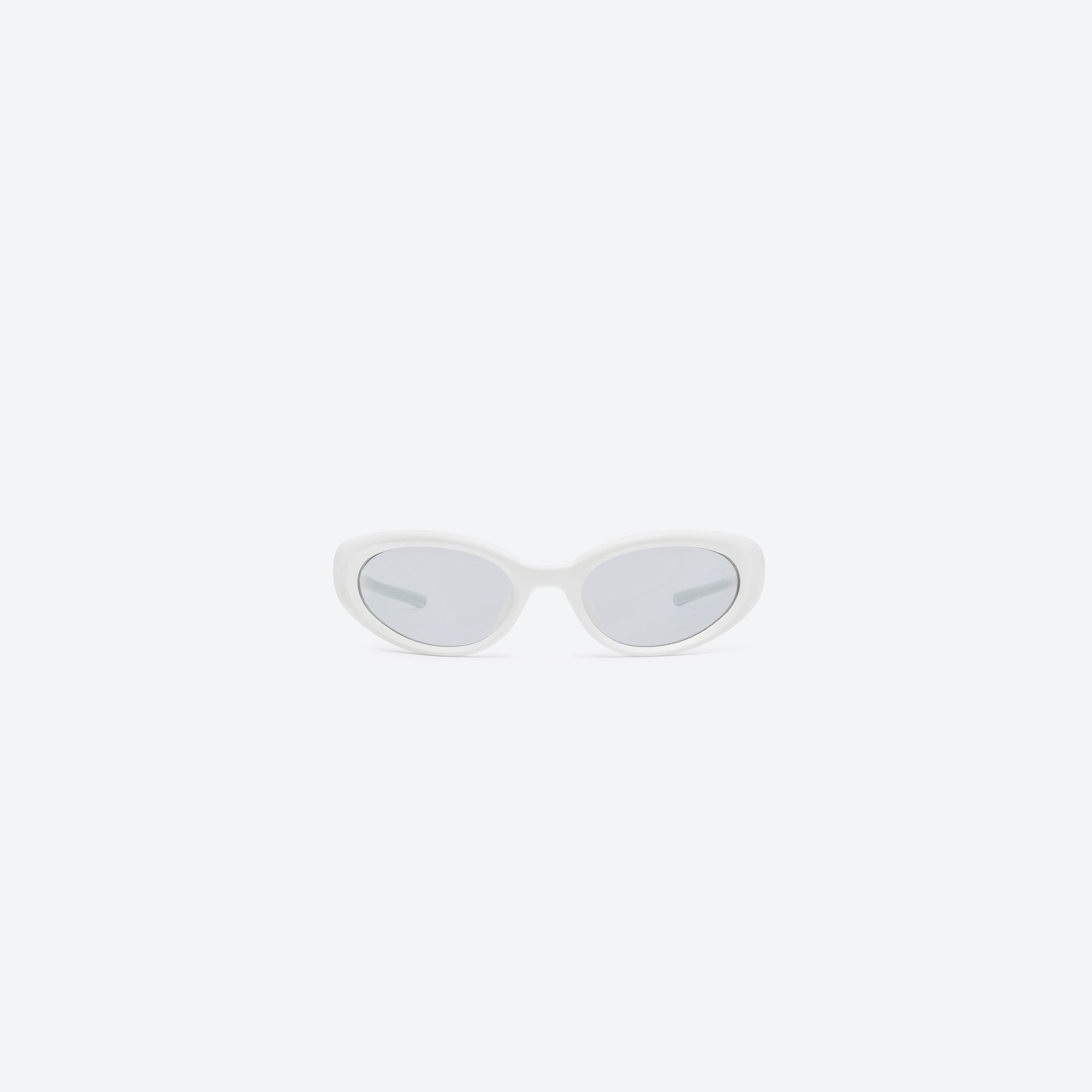 A front view of Gentle Monster Gelati W3 White Nylon framed Wraparound sunglasses.