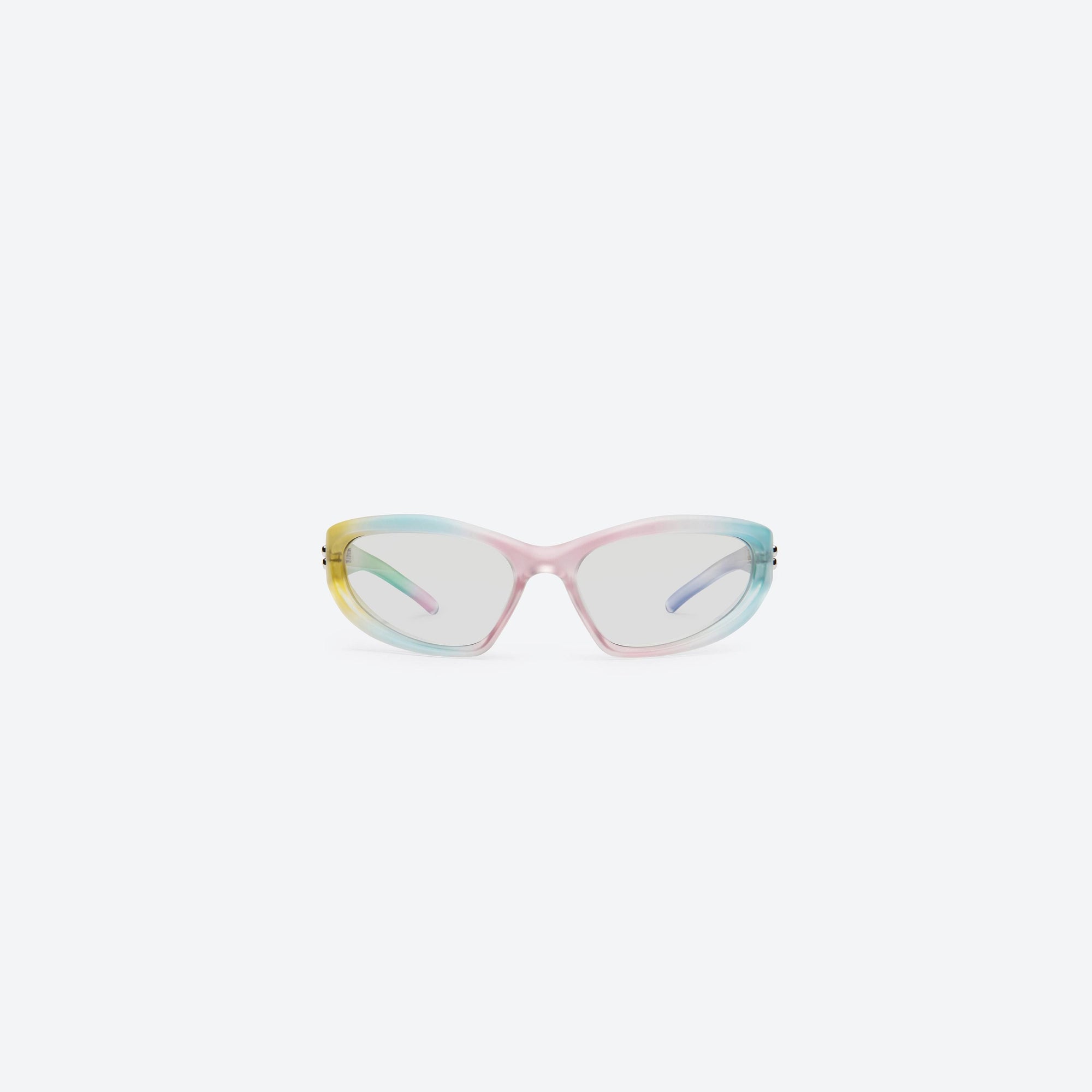A front view of Gentle Monster Panna Cotta MG1 Multicolored Nylon framed Wraparound sunglasses.