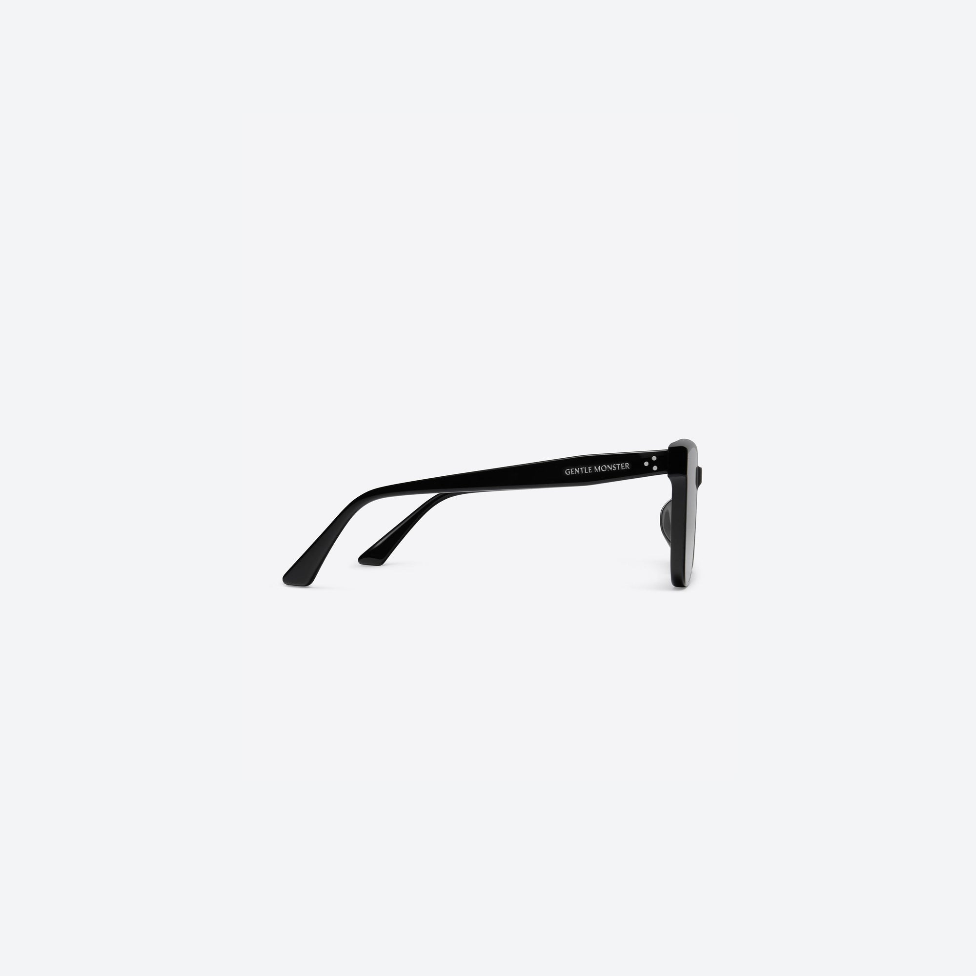 A detailed right view of Gentle Monster Alan 01 Black Acetate framed Square sunglasses.