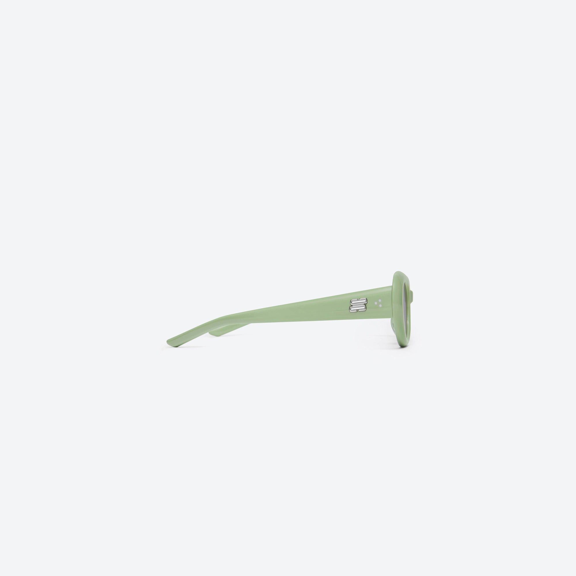 A detailed right view of Gentle Monster Avon GR8 Green Acetate framed Oval sunglasses.