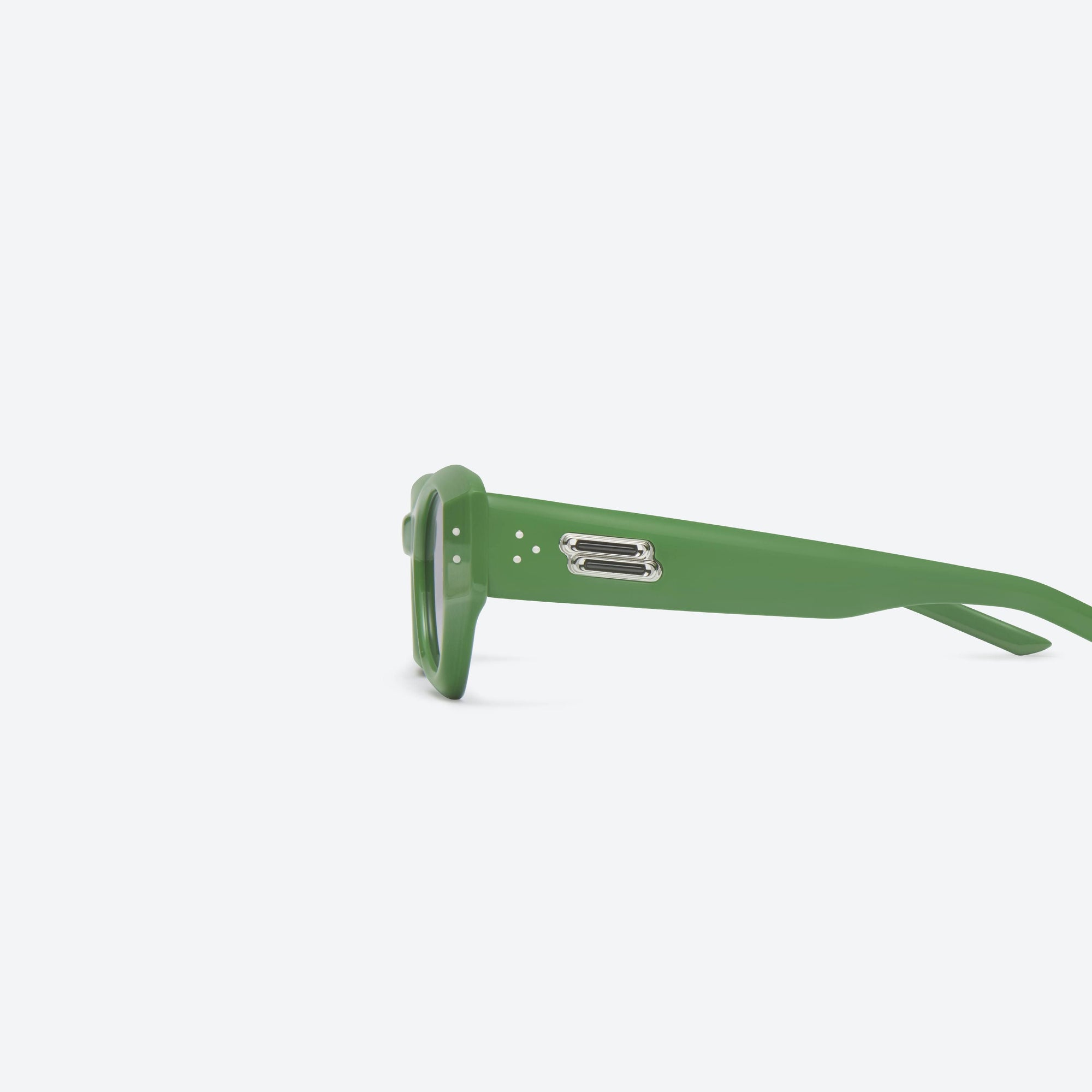 A detailed left view of Gentle Monster Benven GR7 Green Acetate framed Cat-eye sunglasses.