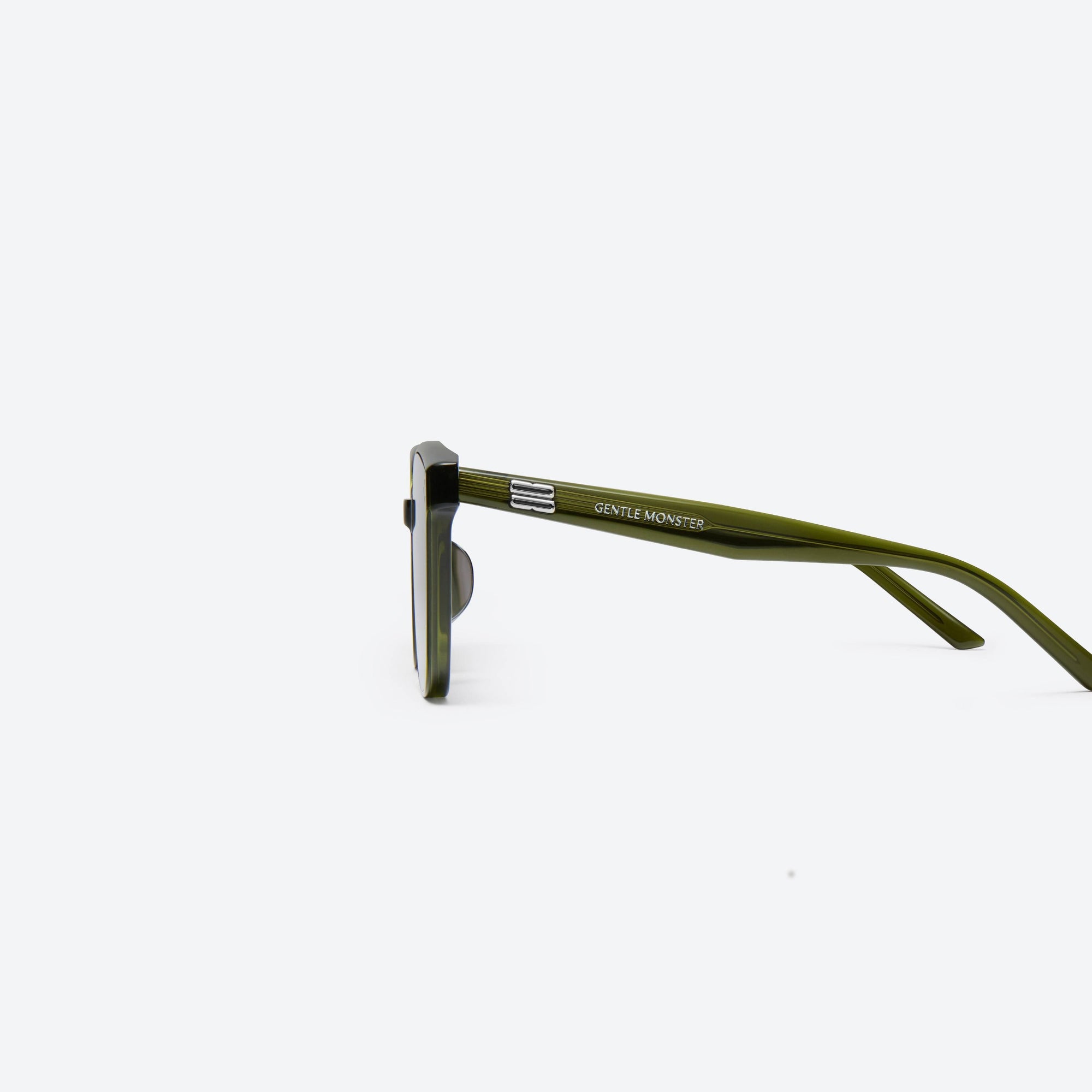 A detailed left view of Gentle Monster By KC2 Green Acetate framed Square sunglasses.