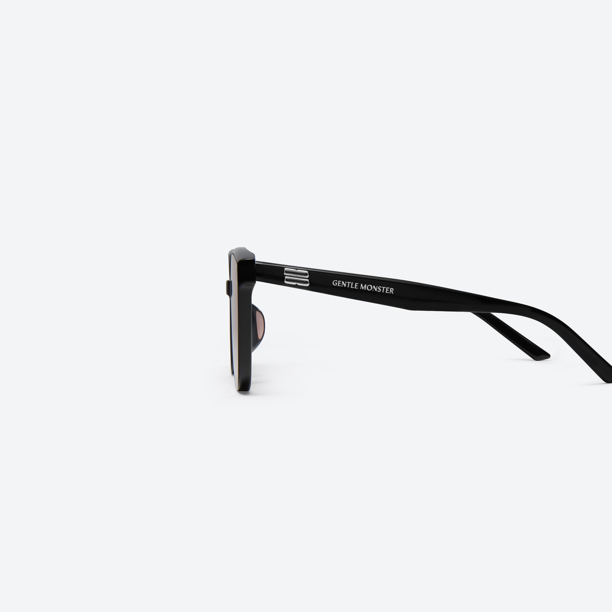 A detailed left view of Gentle Monster By 01(OR) Black Acetate framed Square sunglasses.