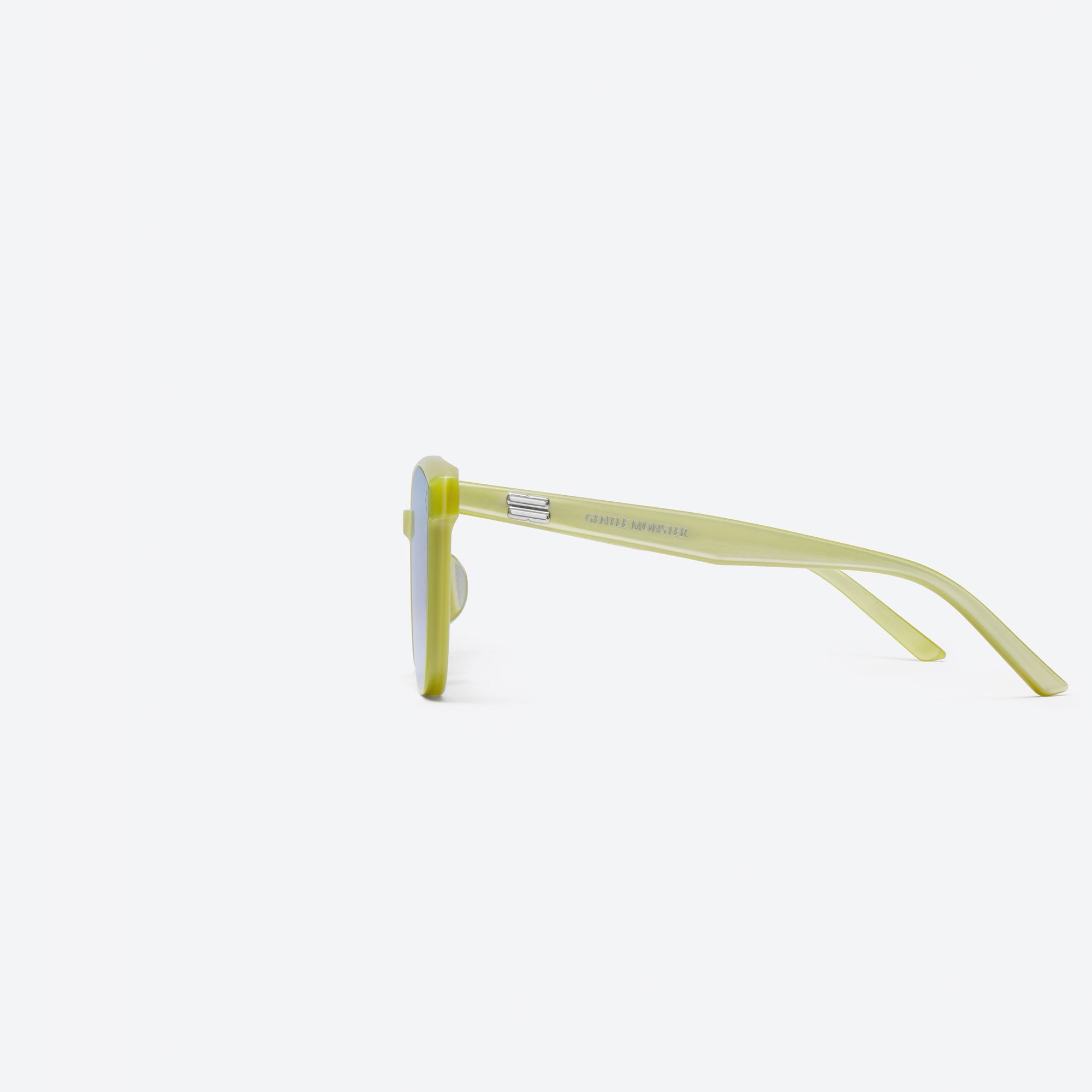 A detailed left view of Gentle Monster By Y9 Yellow Acetate framed Square sunglasses.
