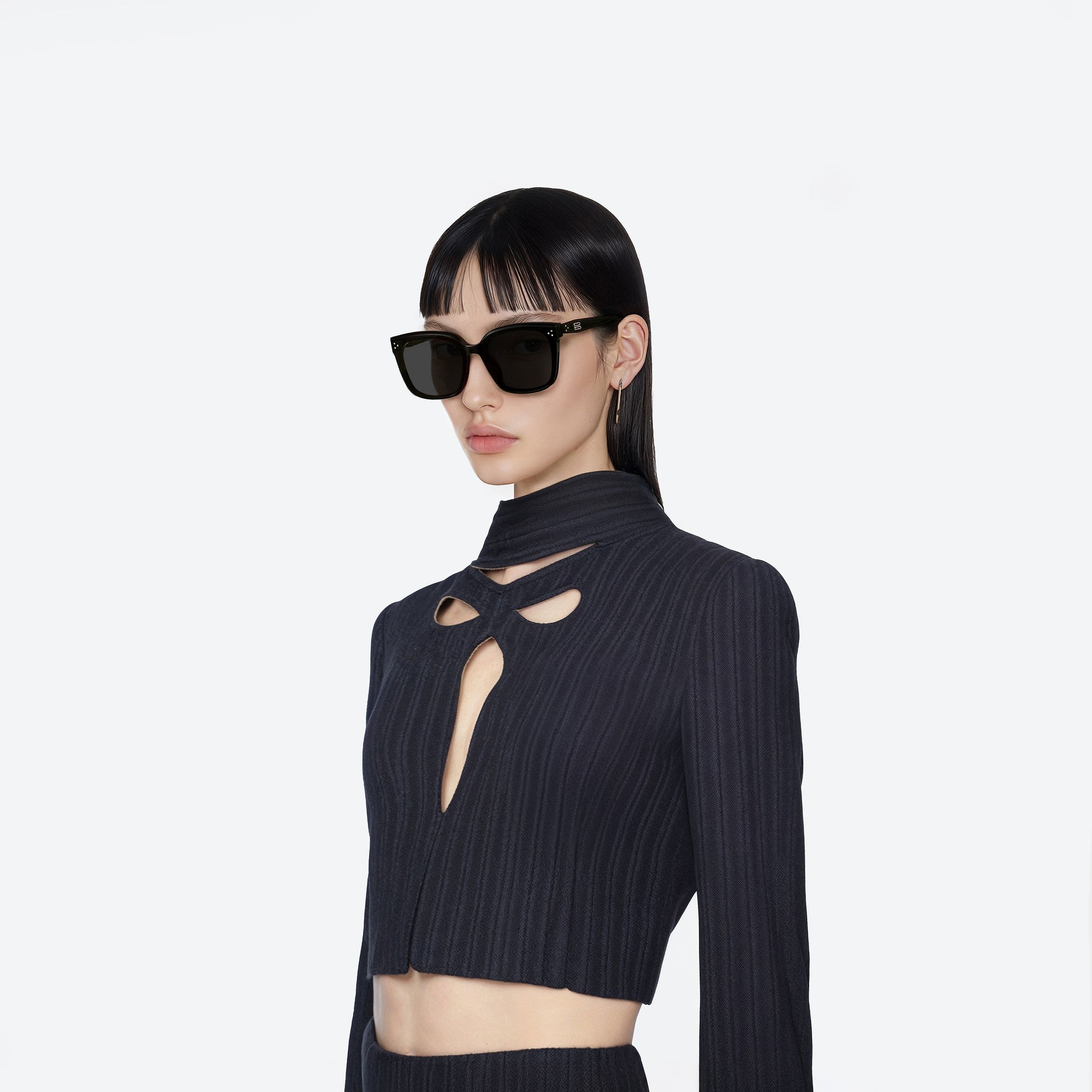 Model wearing the Dear 01 Black Acetate framed Square sunglasses.
