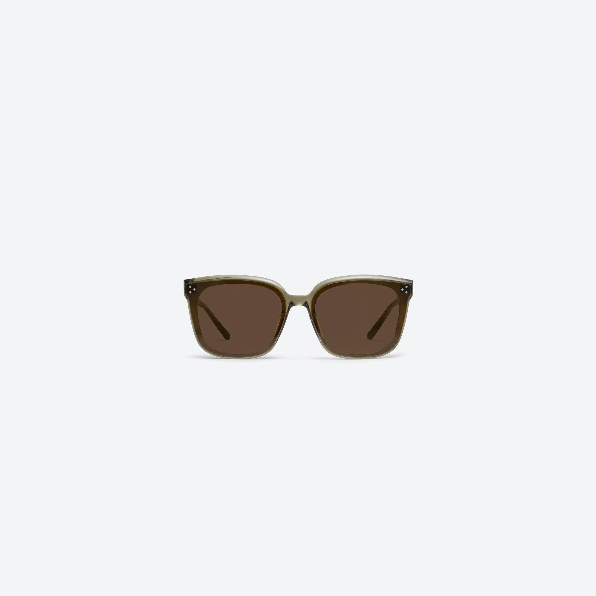 A front view of Gentle Monster Dear KC6 Green Acetate framed Square sunglasses.