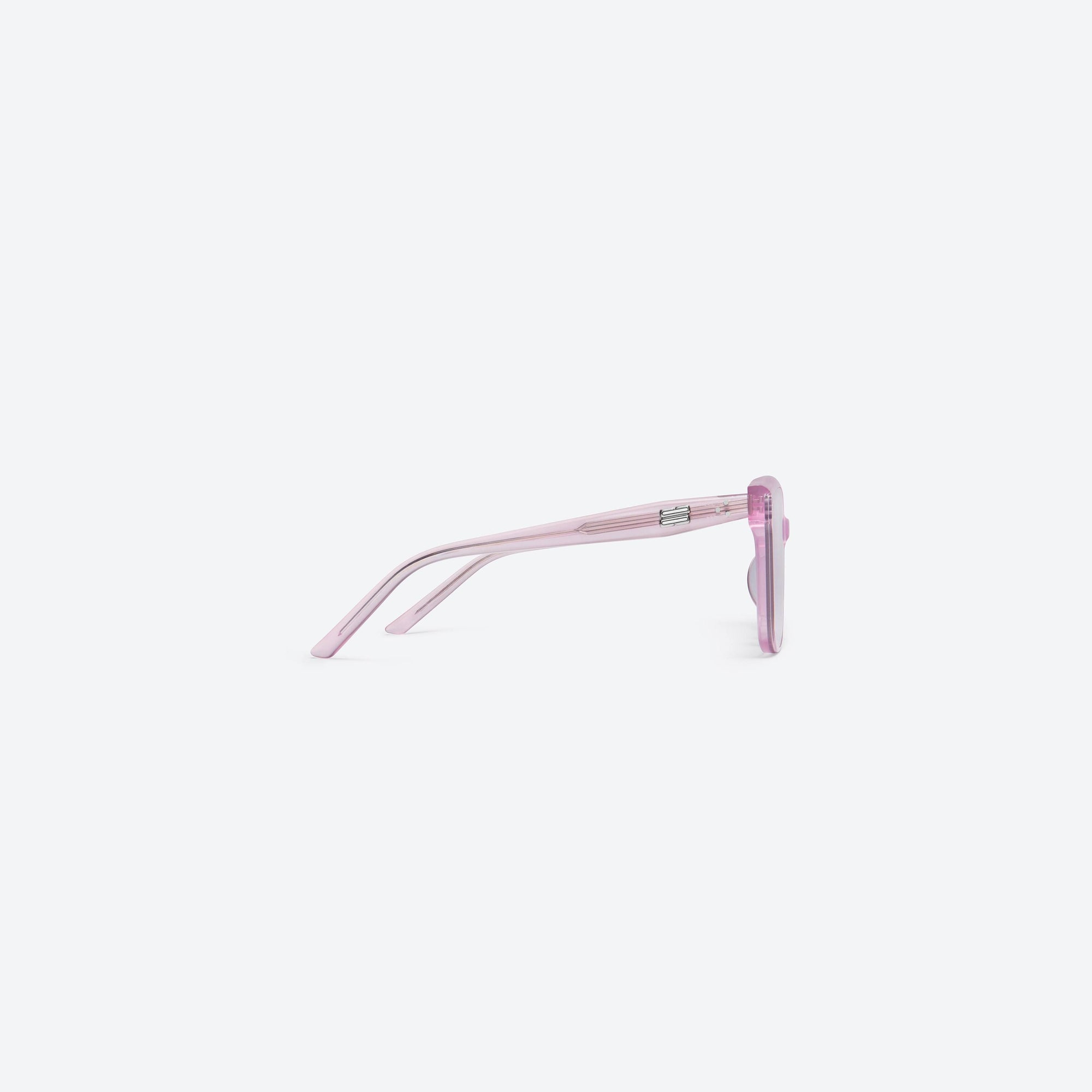 A detailed right view of Gentle Monster Dear PC9 Pink Acetate framed Square sunglasses.