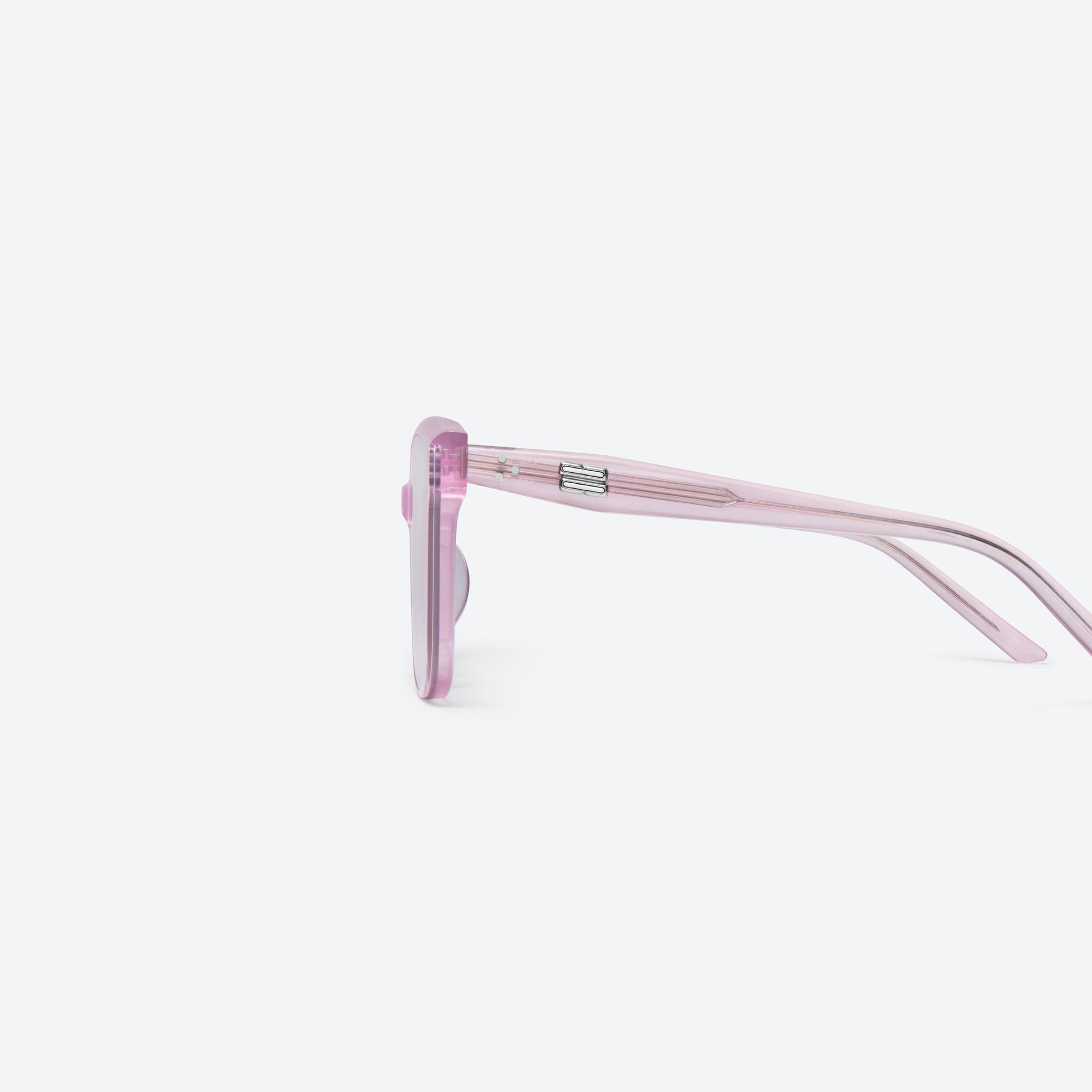 A detailed left view of Gentle Monster Dear PC9 Pink Acetate framed Square sunglasses.