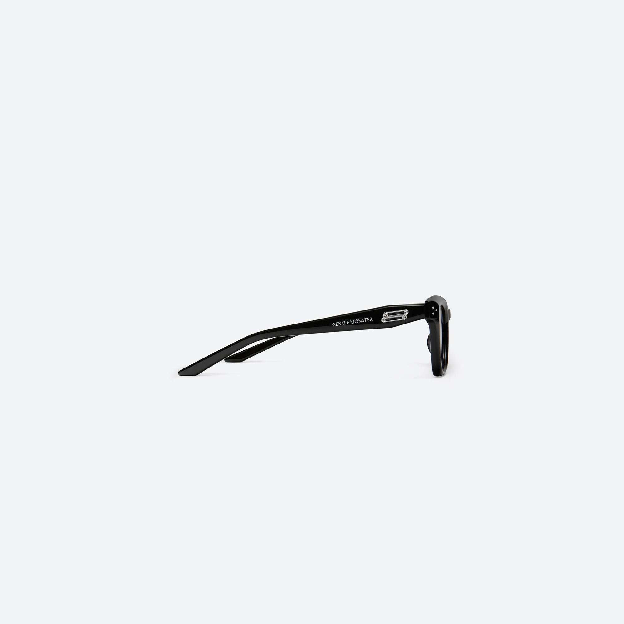 A detailed right view of Gentle Monster Hovo 01 Black Acetate framed Square sunglasses.