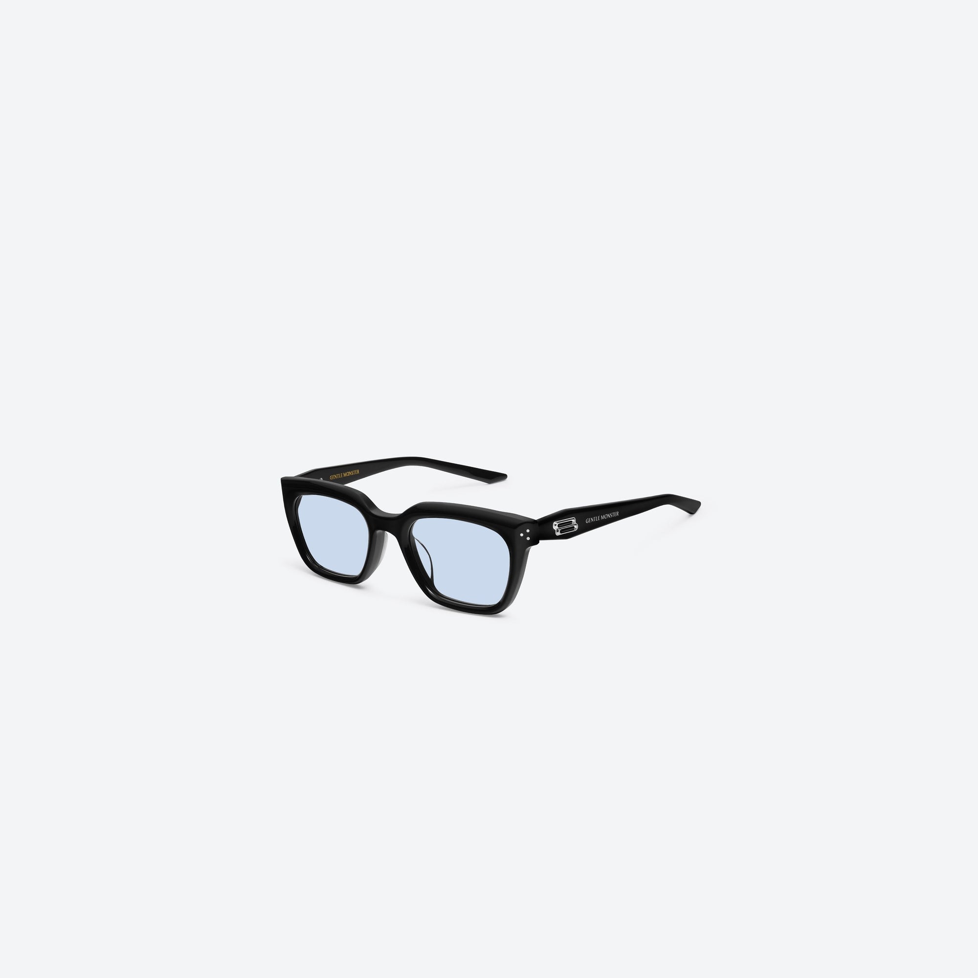 45-degree view of Gentle Monster Hovo 01(B) Black Acetate framed Square sunglasses.