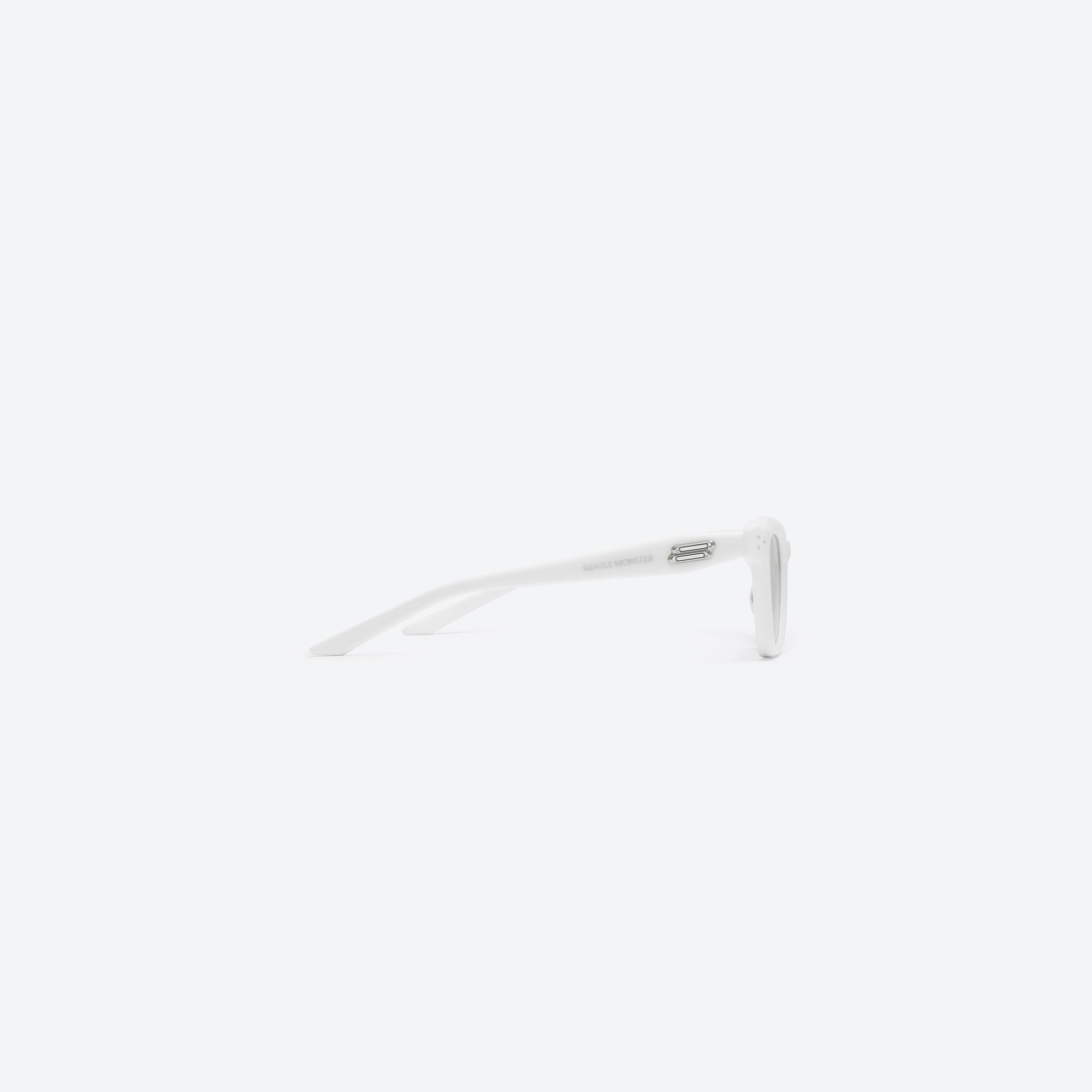 A detailed right view of Gentle Monster Hovo W2 White Acetate framed Square sunglasses.
