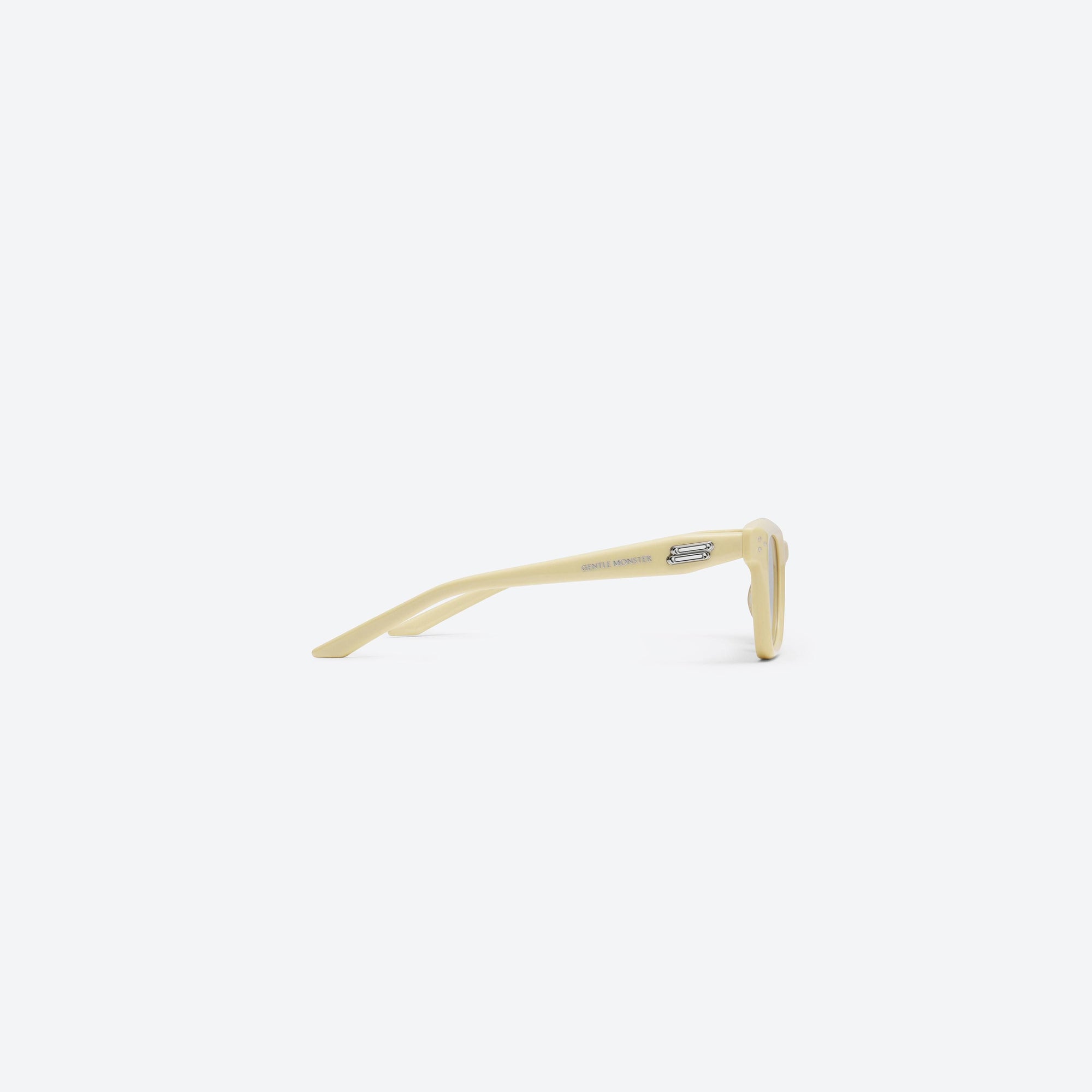 A detailed right view of Gentle Monster Hovo Y5 Yellow Acetate framed Square sunglasses.