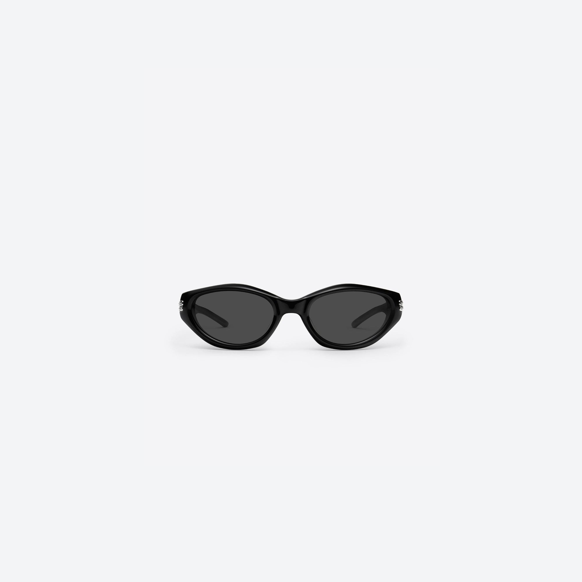 A front view of Gentle Monster Kiko 01 Black Acetate framed Wraparound sunglasses.