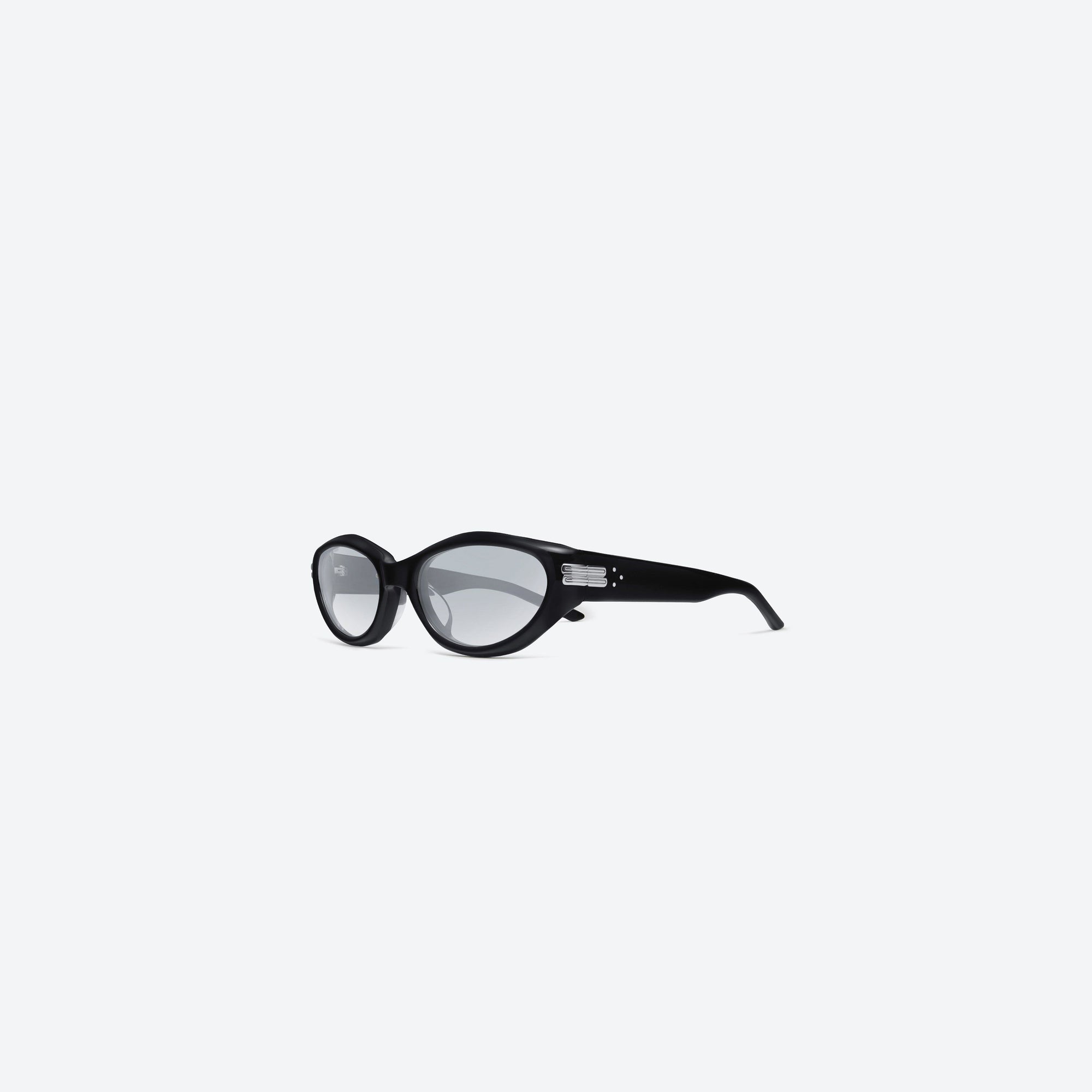 45-degree view of Gentle Monster Kiko 01(SM) Black Acetate framed Wraparound sunglasses.