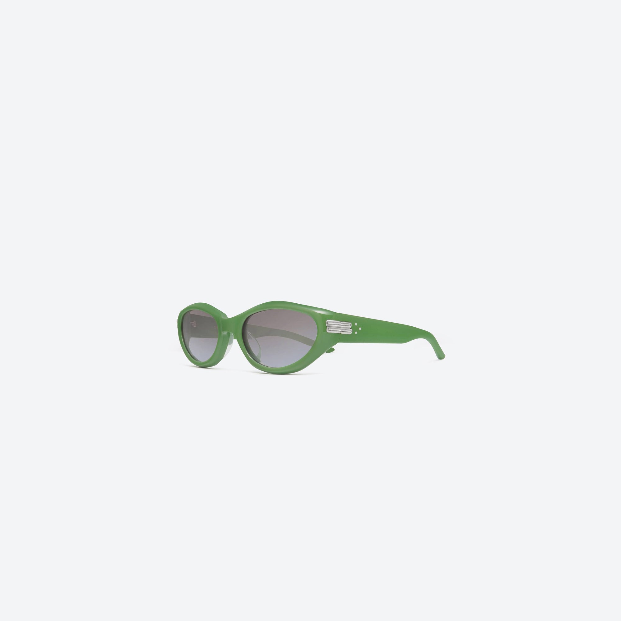 45-degree view of Gentle Monster Kiko GR7 Green Acetate framed Wraparound sunglasses.