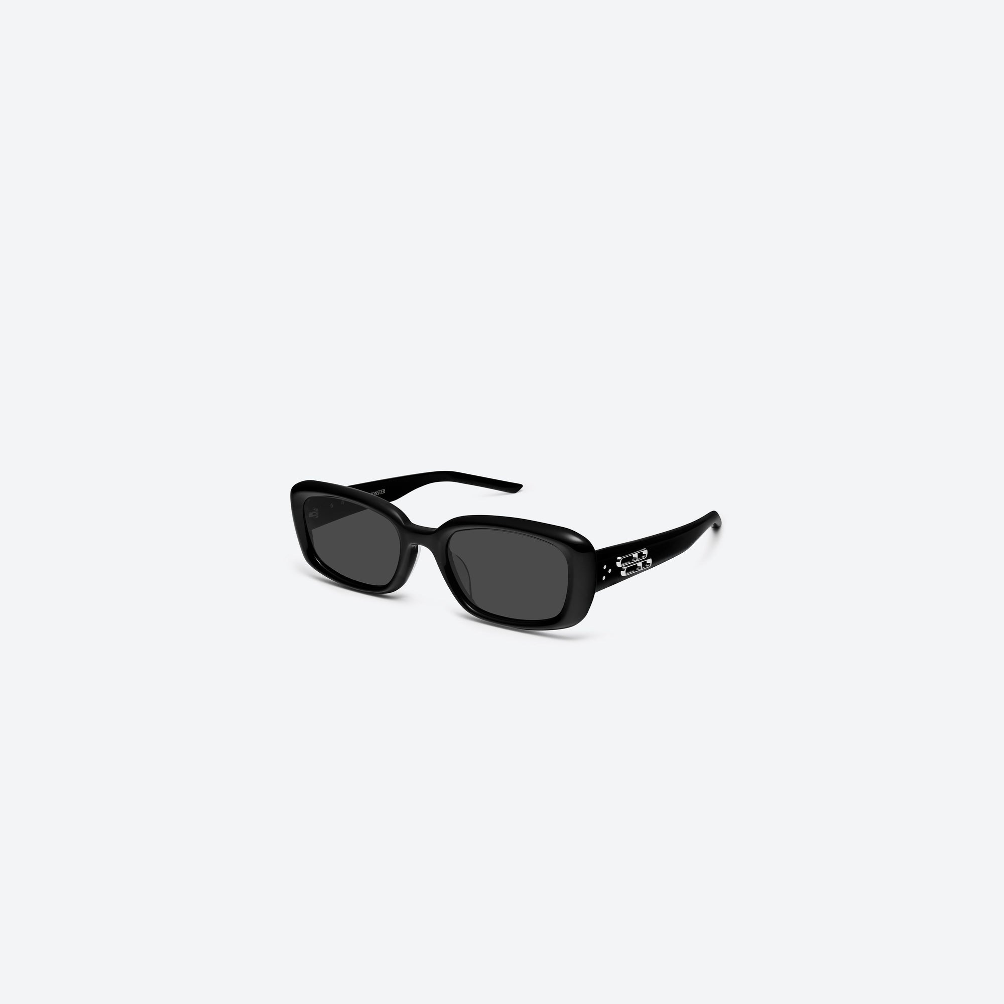 45-degree view of Gentle Monster Lin 01 Black Acetate framed Square sunglasses.