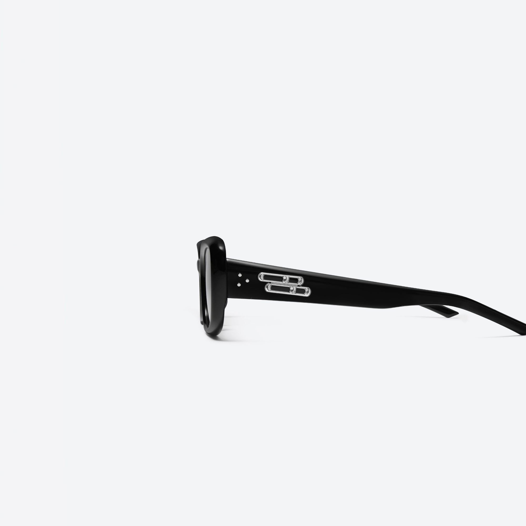 A detailed left view of Gentle Monster Lin 01 Black Acetate framed Square sunglasses.