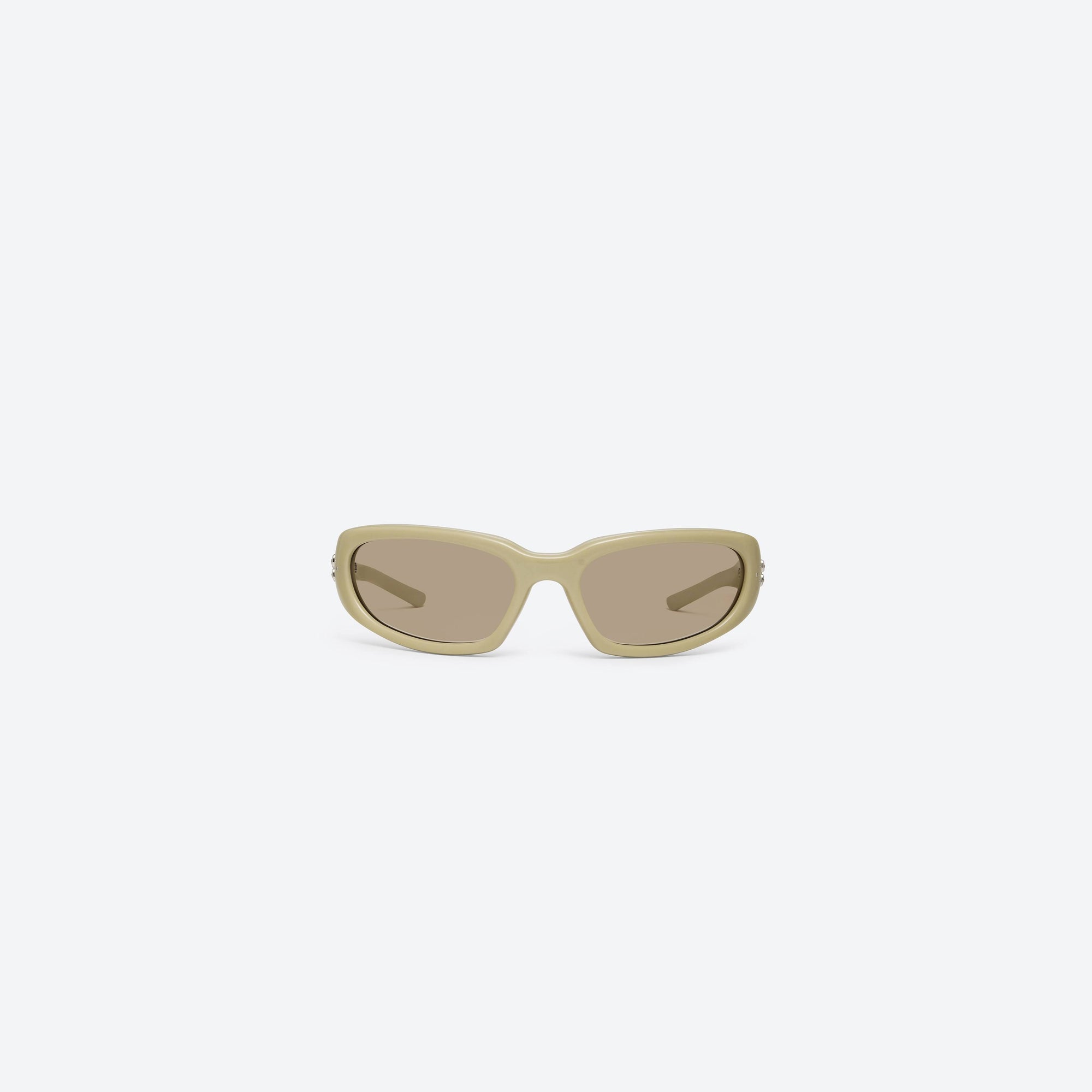 A front view of Gentle Monster Memento Y10 Yellow Mixed framed Wraparound sunglasses.