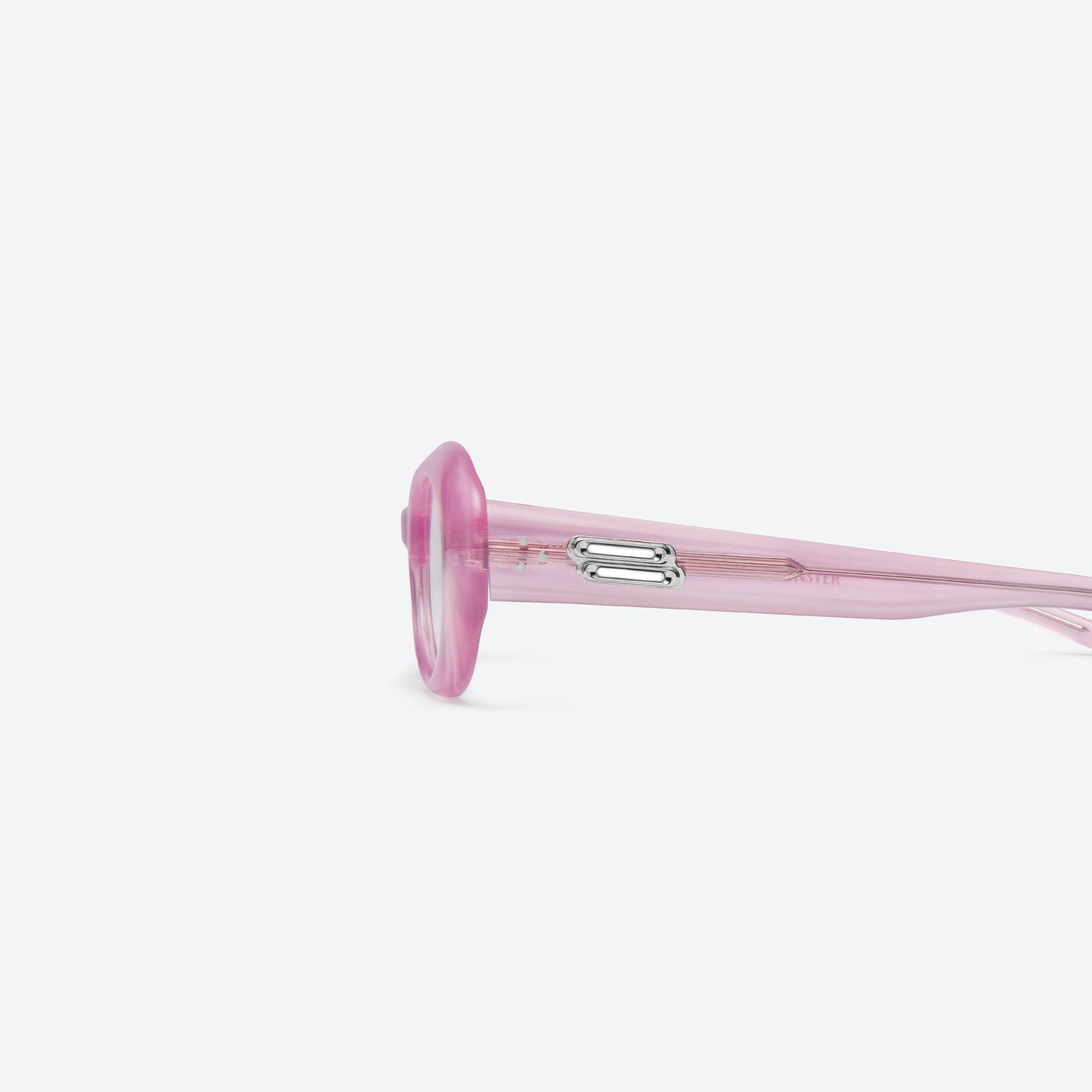 A detailed left view of Gentle Monster Molta PC9 Pink Acetate framed Oval sunglasses.