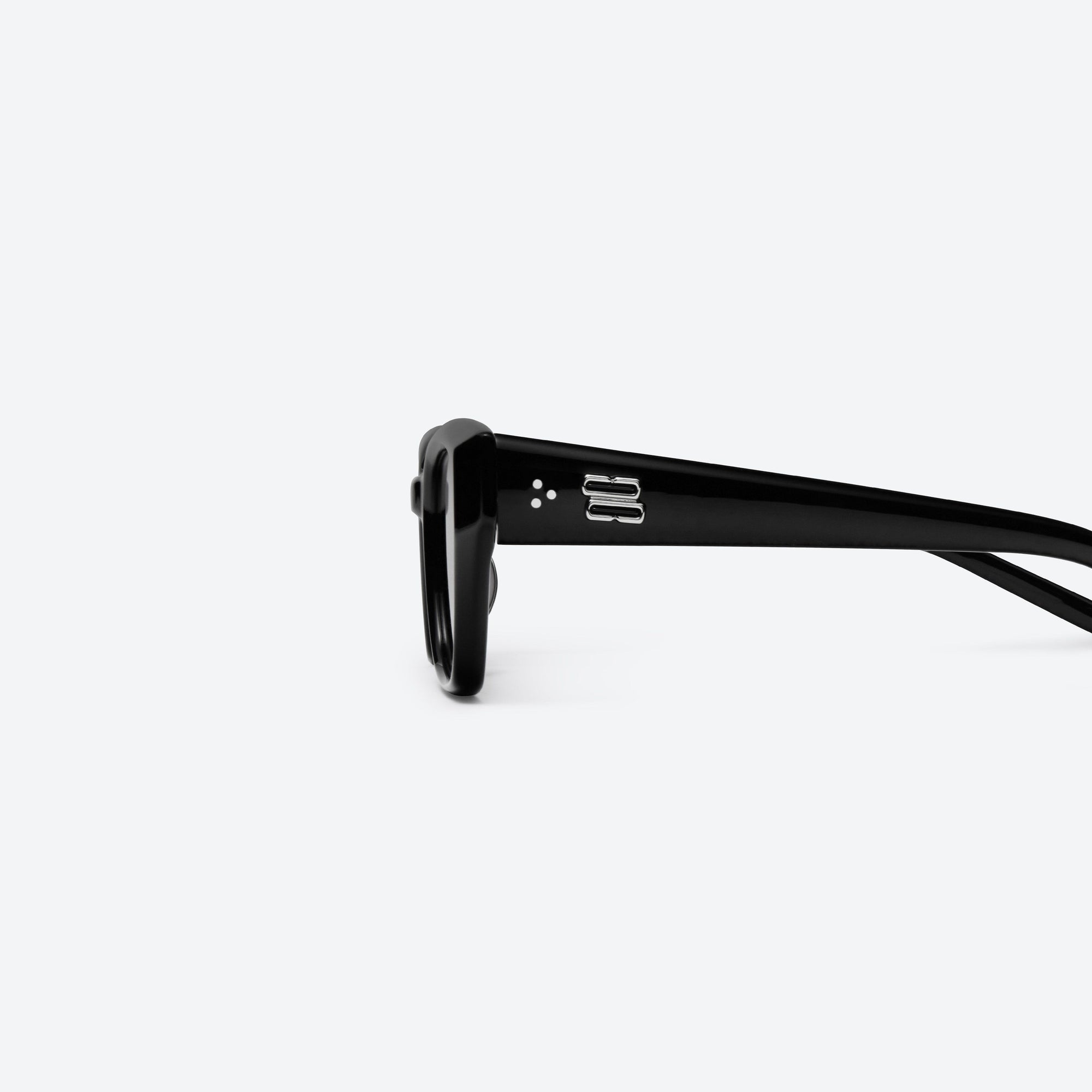 A detailed left view of Gentle Monster Nabi 01 Black Acetate framed Square sunglasses.