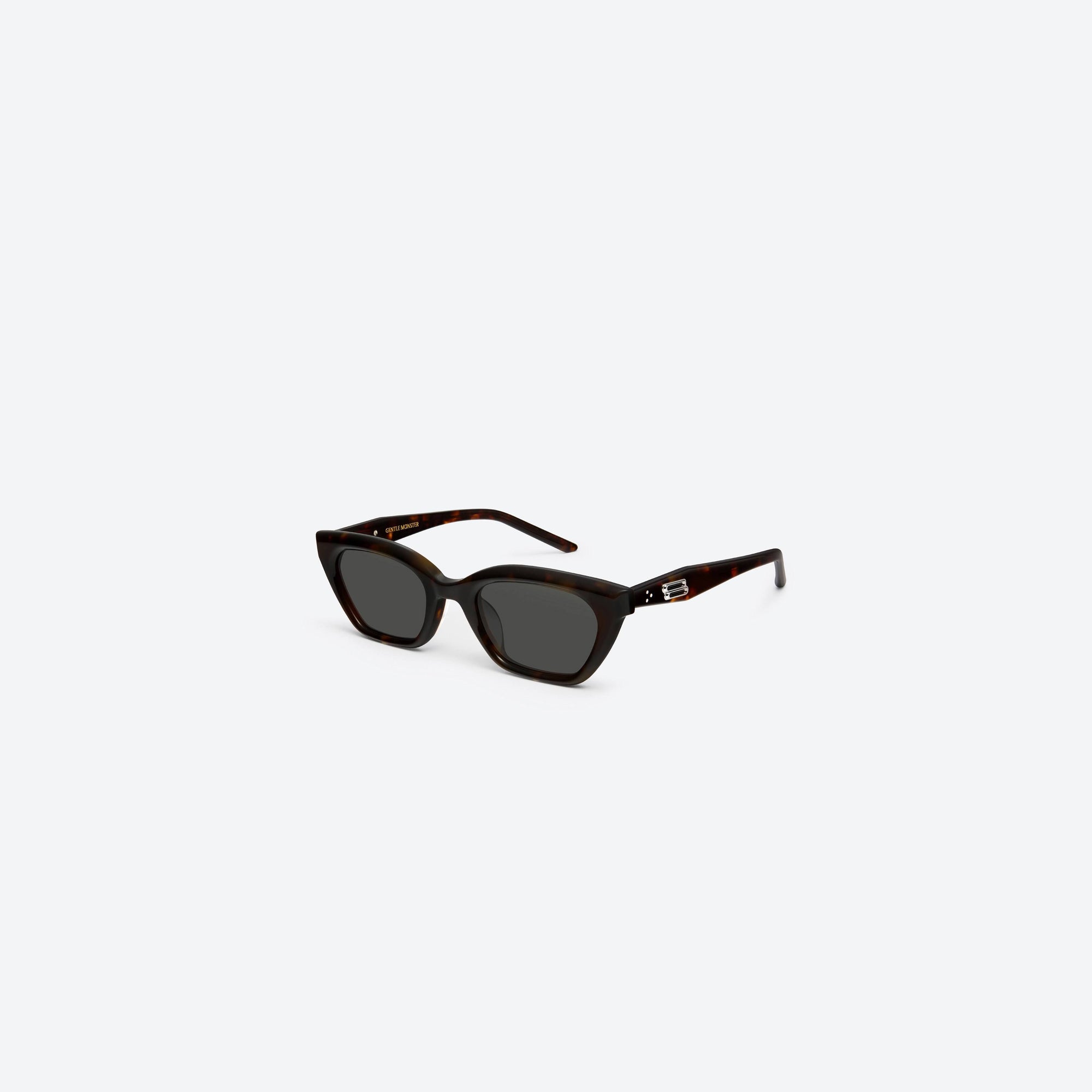 45-degree view of Gentle Monster Nonn T1 Tortoise Acetate framed Cat-eye sunglasses.