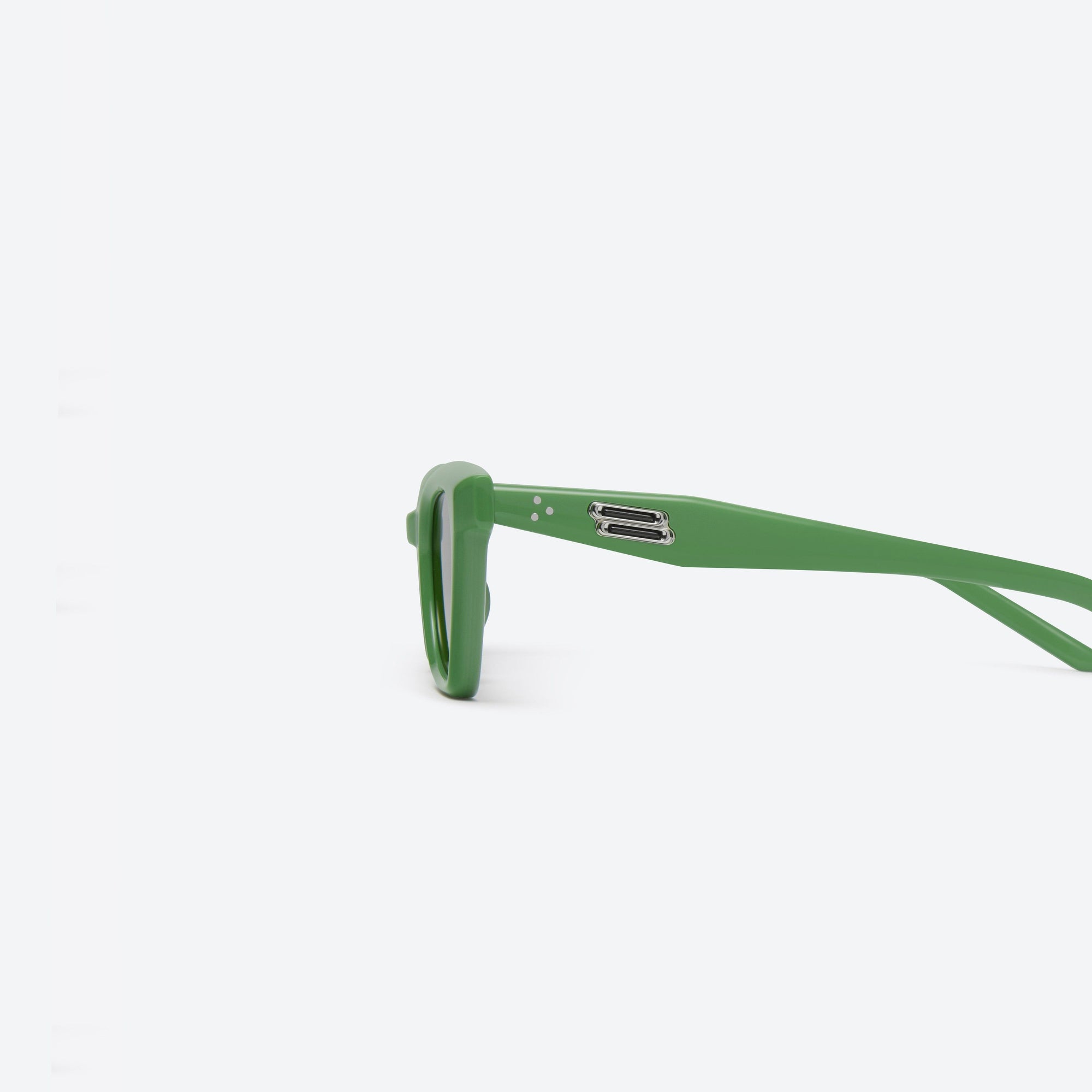 A detailed left view of Gentle Monster Nonn GR7 Green Acetate framed Cat-eye sunglasses.