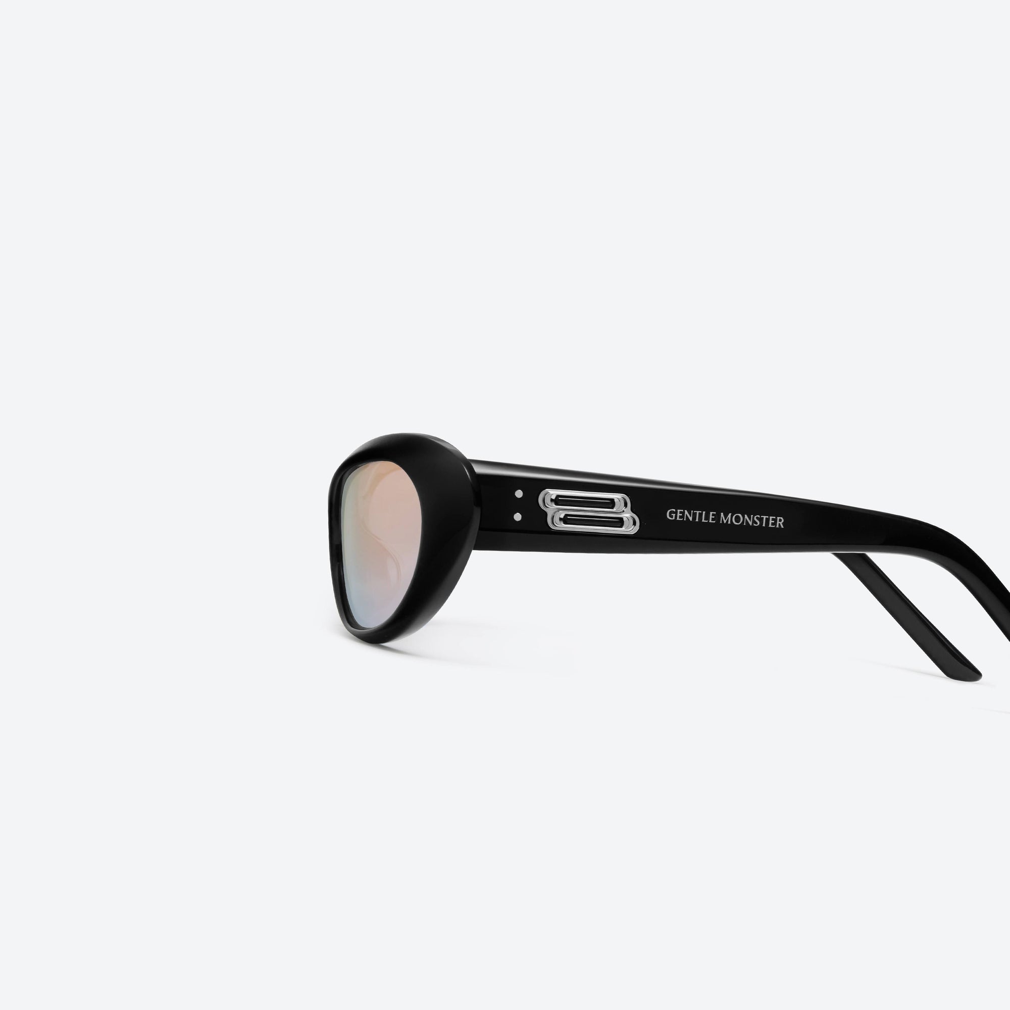 A detailed left view of Gentle Monster Nova 01(BM) Black Acetate framed Wraparound sunglasses.