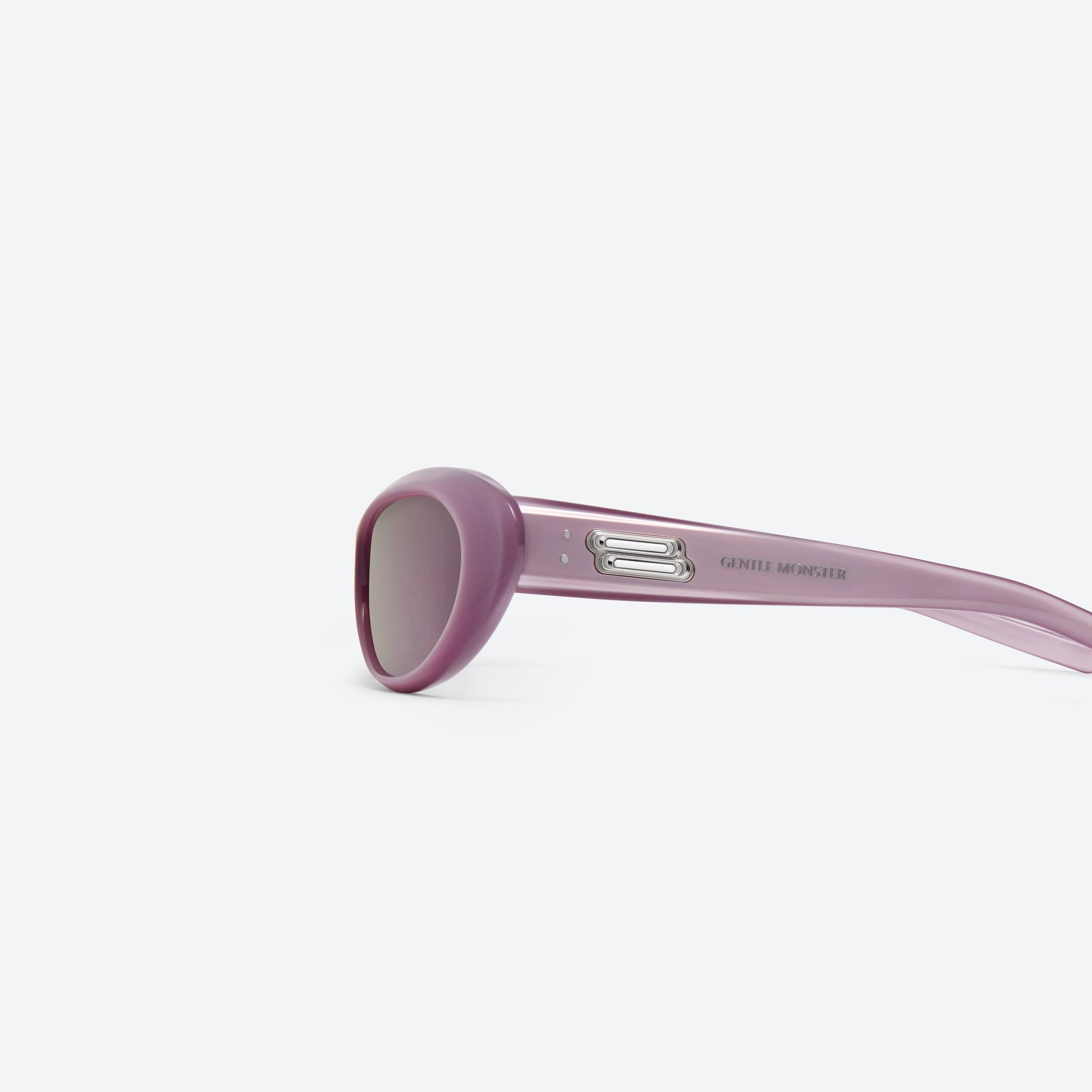 A detailed left view of Gentle Monster Nova PC5 Pink Acetate framed Wraparound sunglasses.