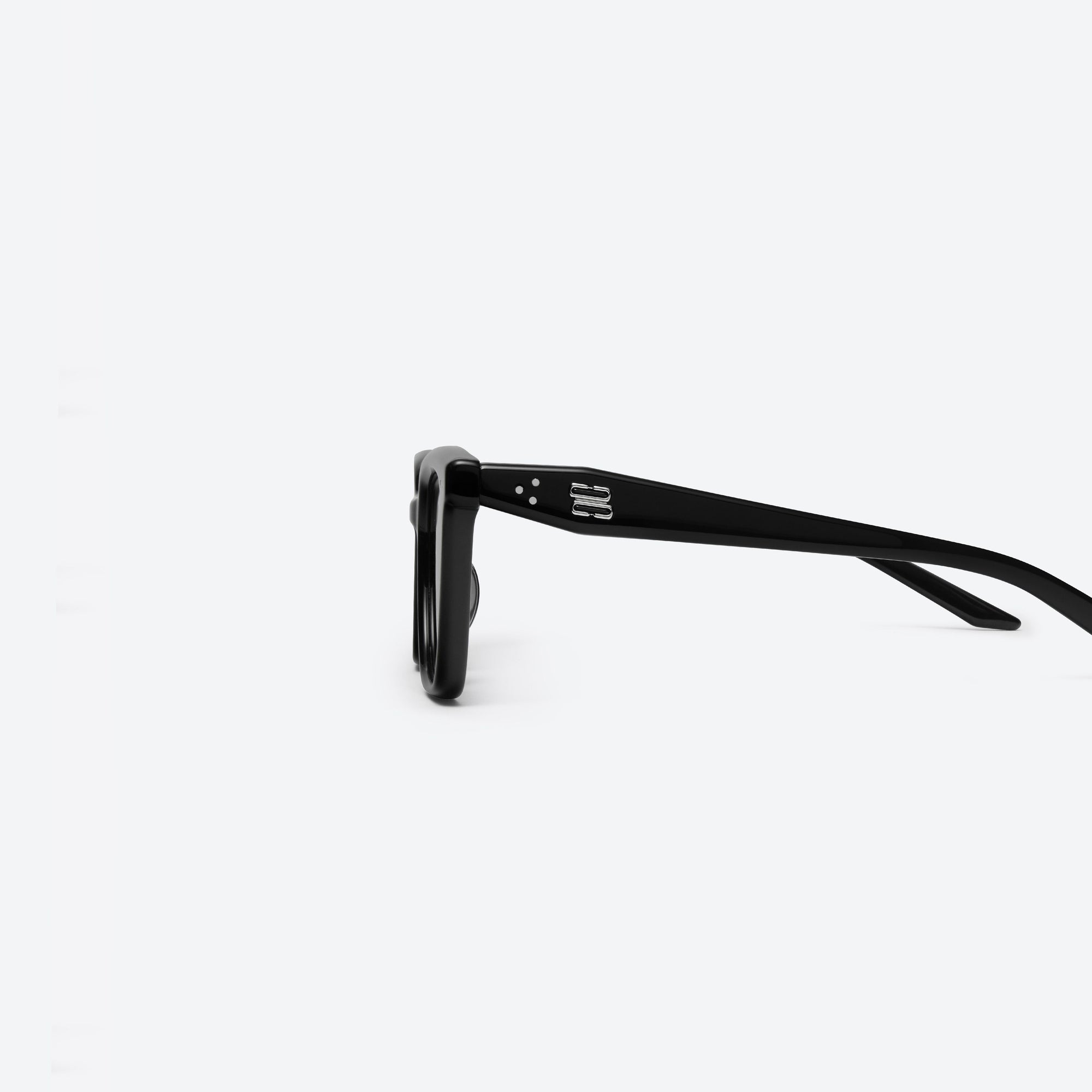 A detailed left view of Gentle Monster Nubo 01 Black Acetate framed Square sunglasses.
