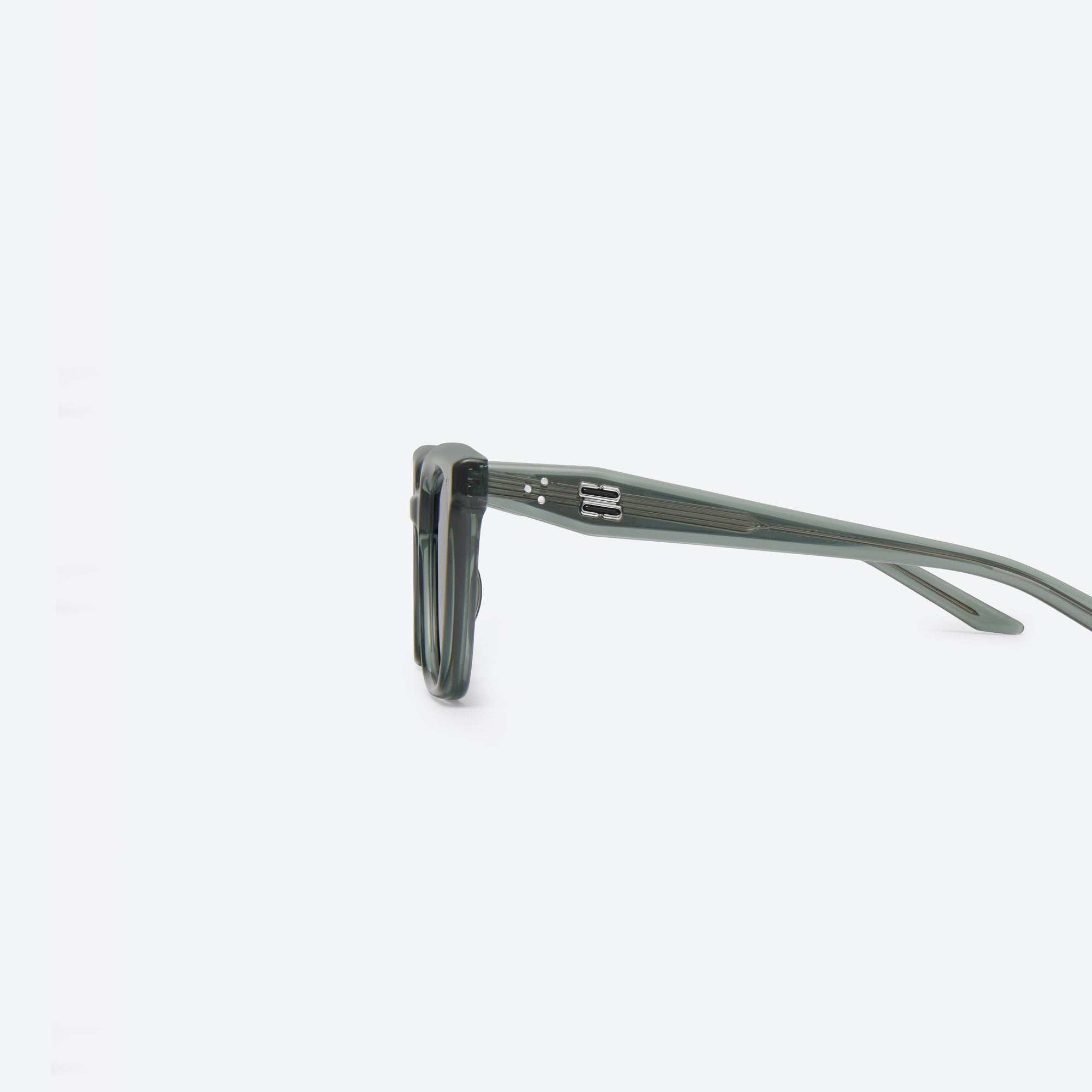 A detailed left view of Gentle Monster Nubo G3 Gray Acetate framed Square sunglasses.