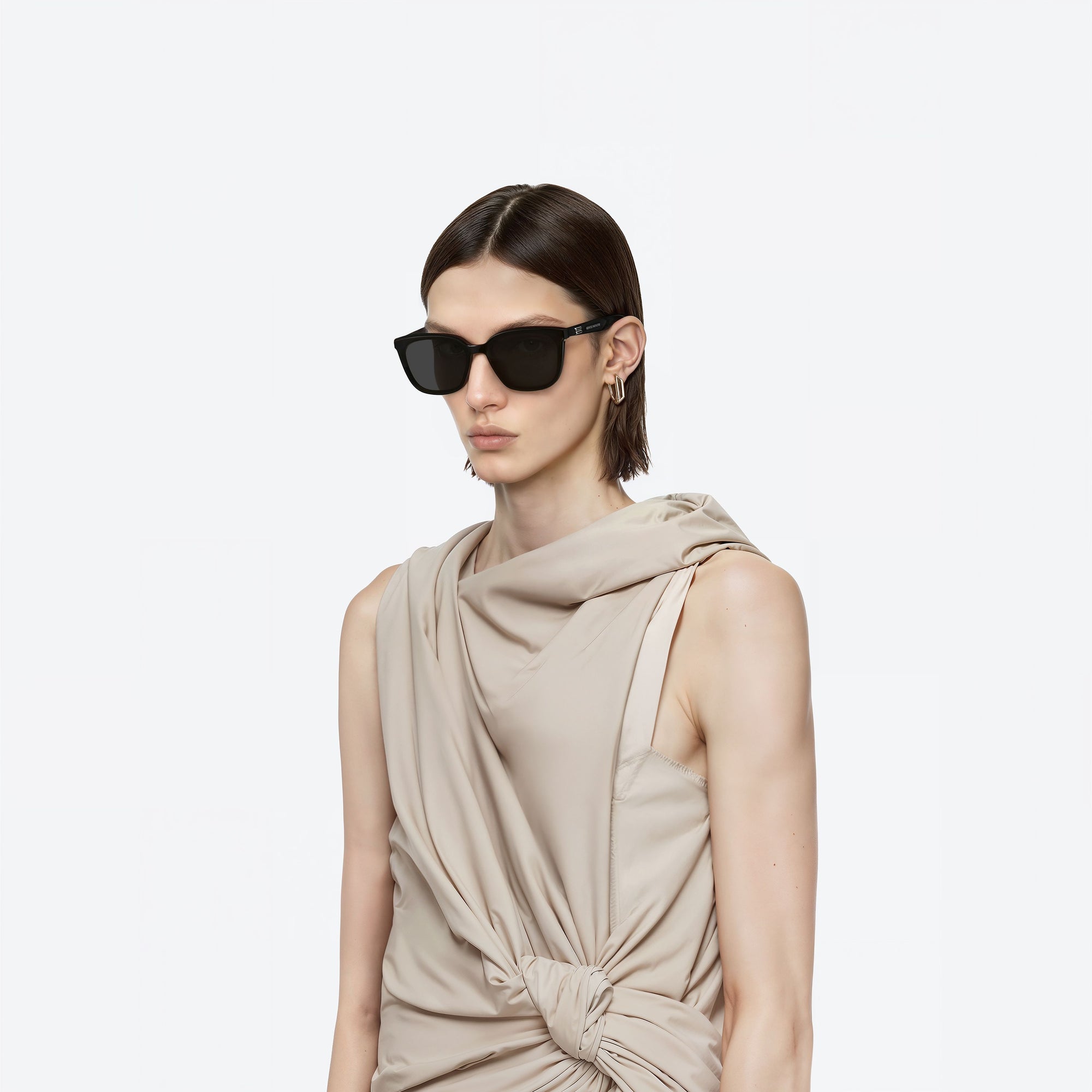 Model wearing the Pino 01 Black Acetate framed Square sunglasses.