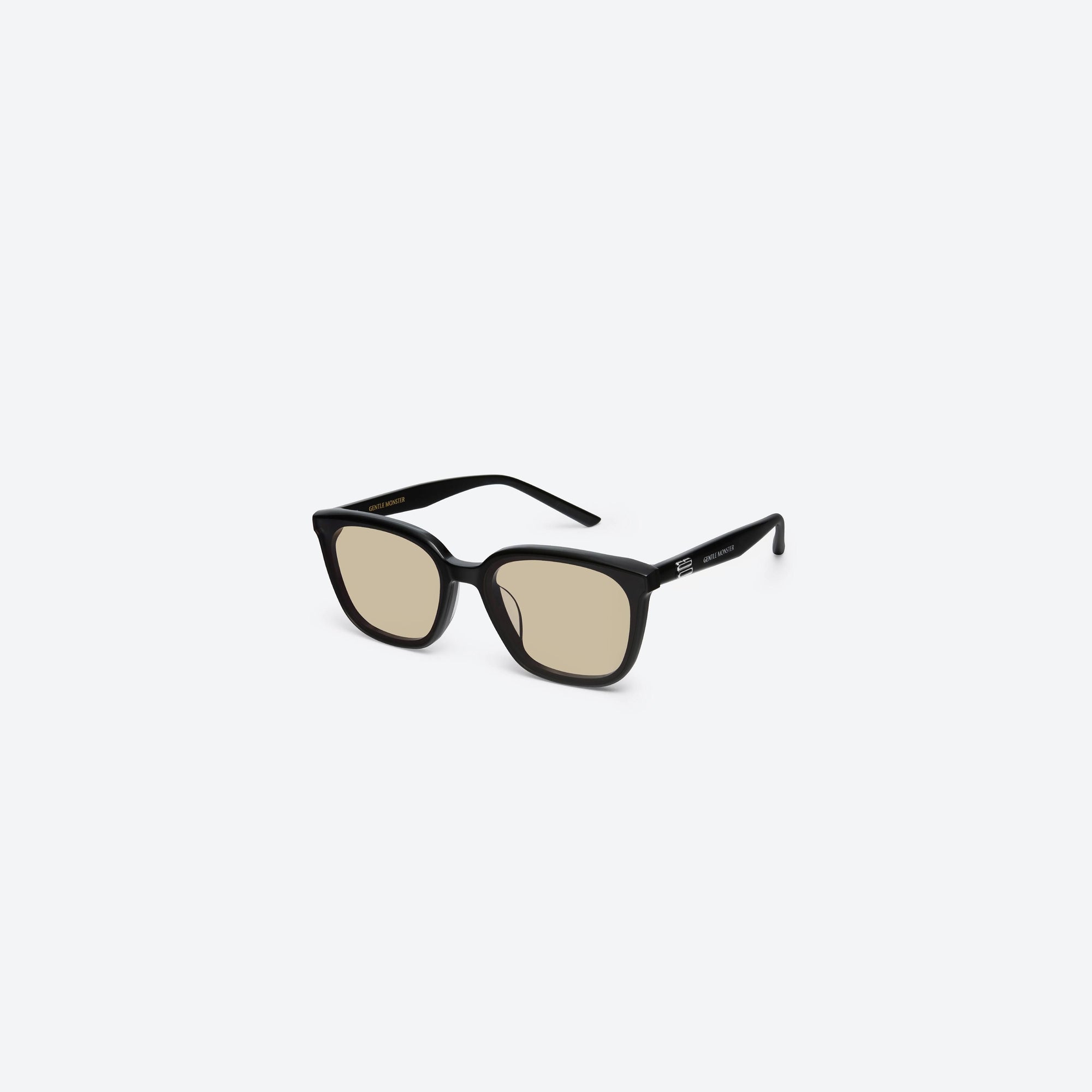 45-degree view of Gentle Monster Pino 01(BR) Black Acetate framed Square sunglasses.