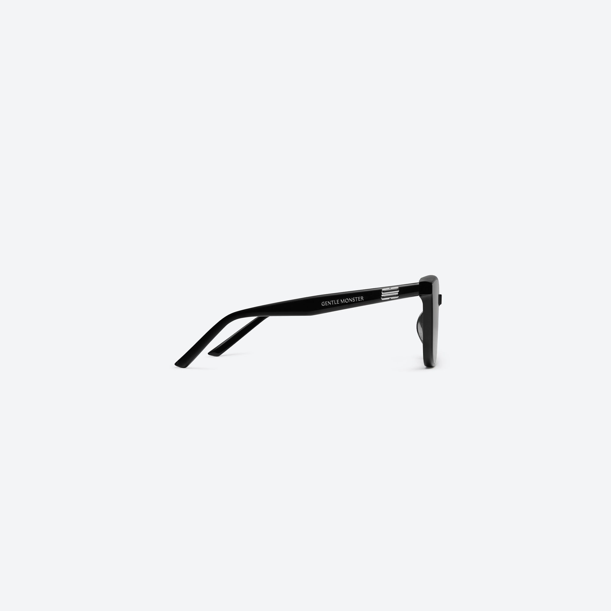 A detailed right view of Gentle Monster Pino 01(BR) Black Acetate framed Square sunglasses.