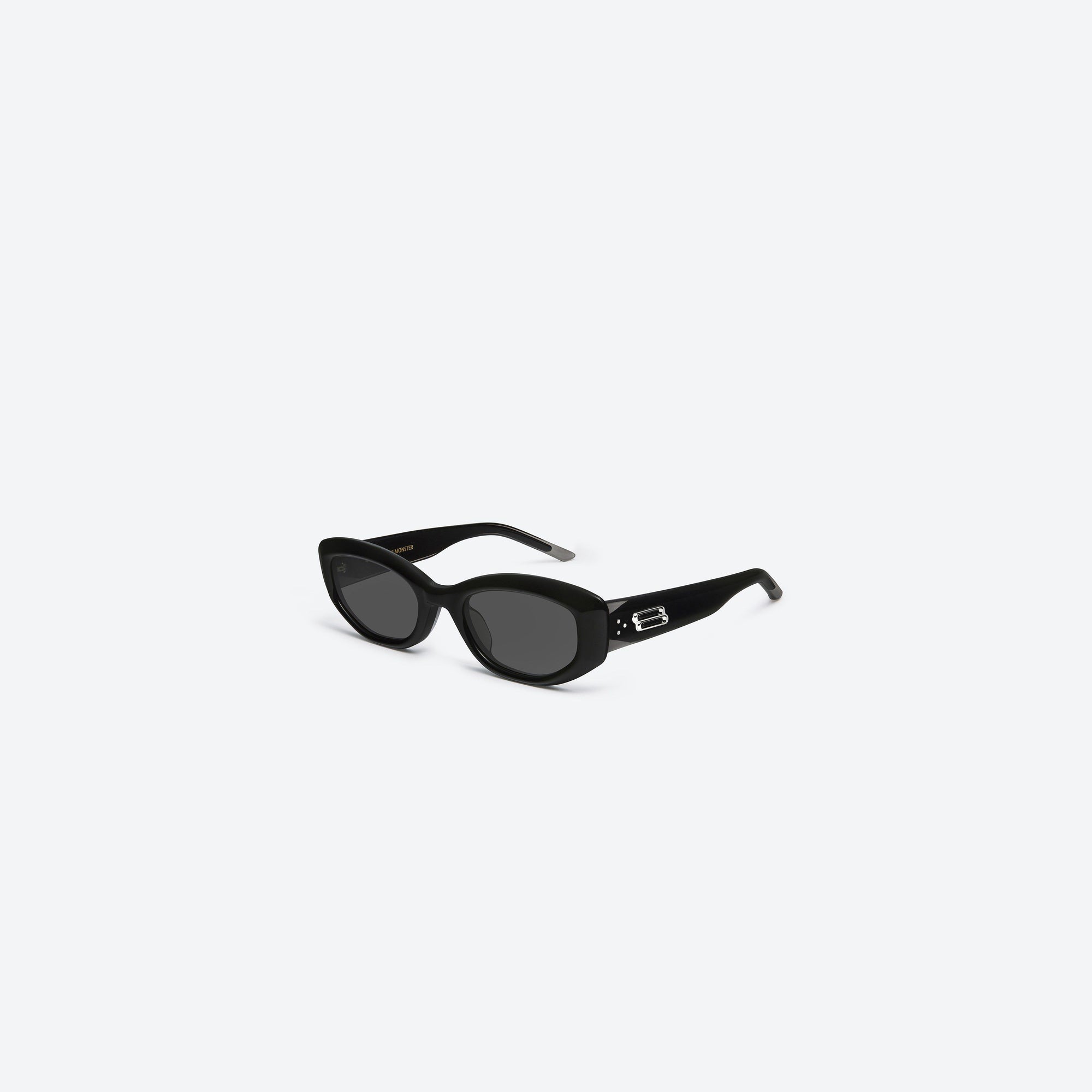 45-degree view of Gentle Monster Row 01 Black Acetate framed Square sunglasses.
