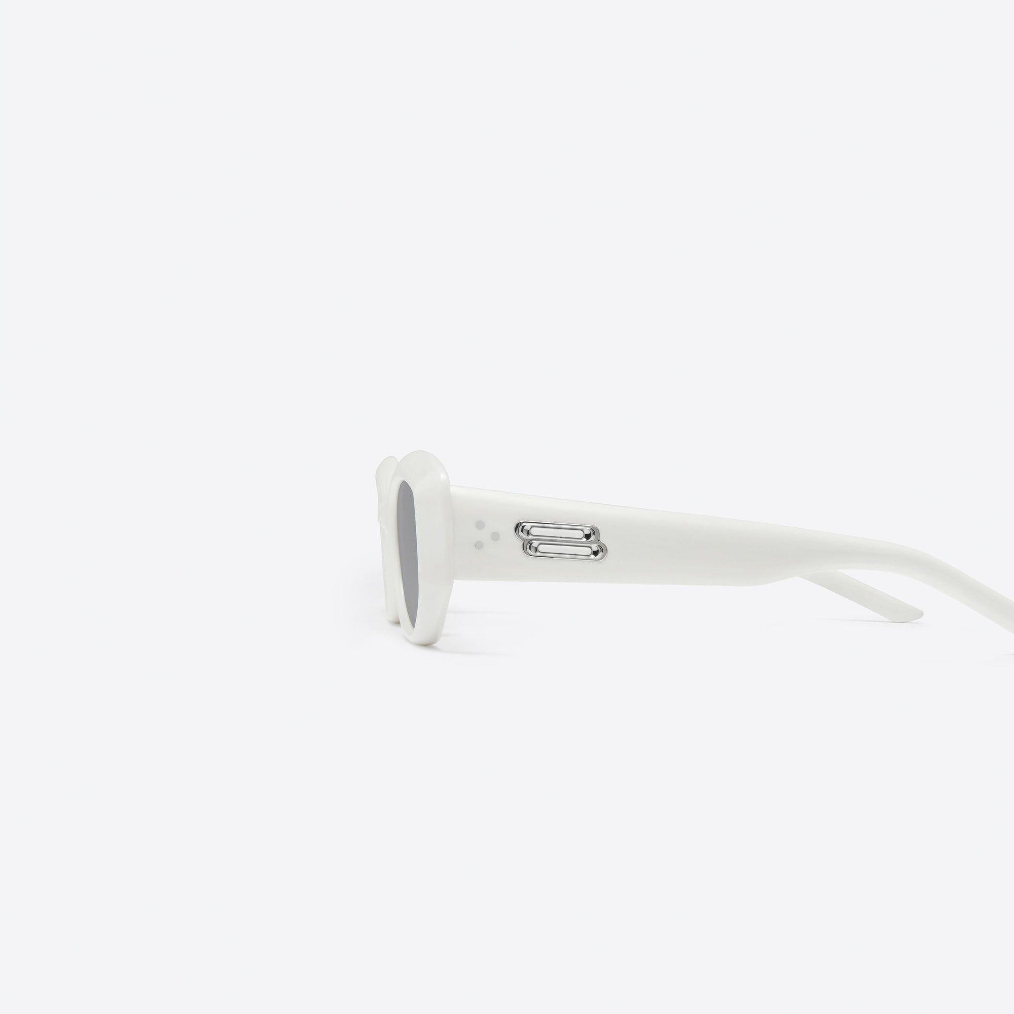A detailed left view of Gentle Monster Row W2 White Acetate framed Square sunglasses.