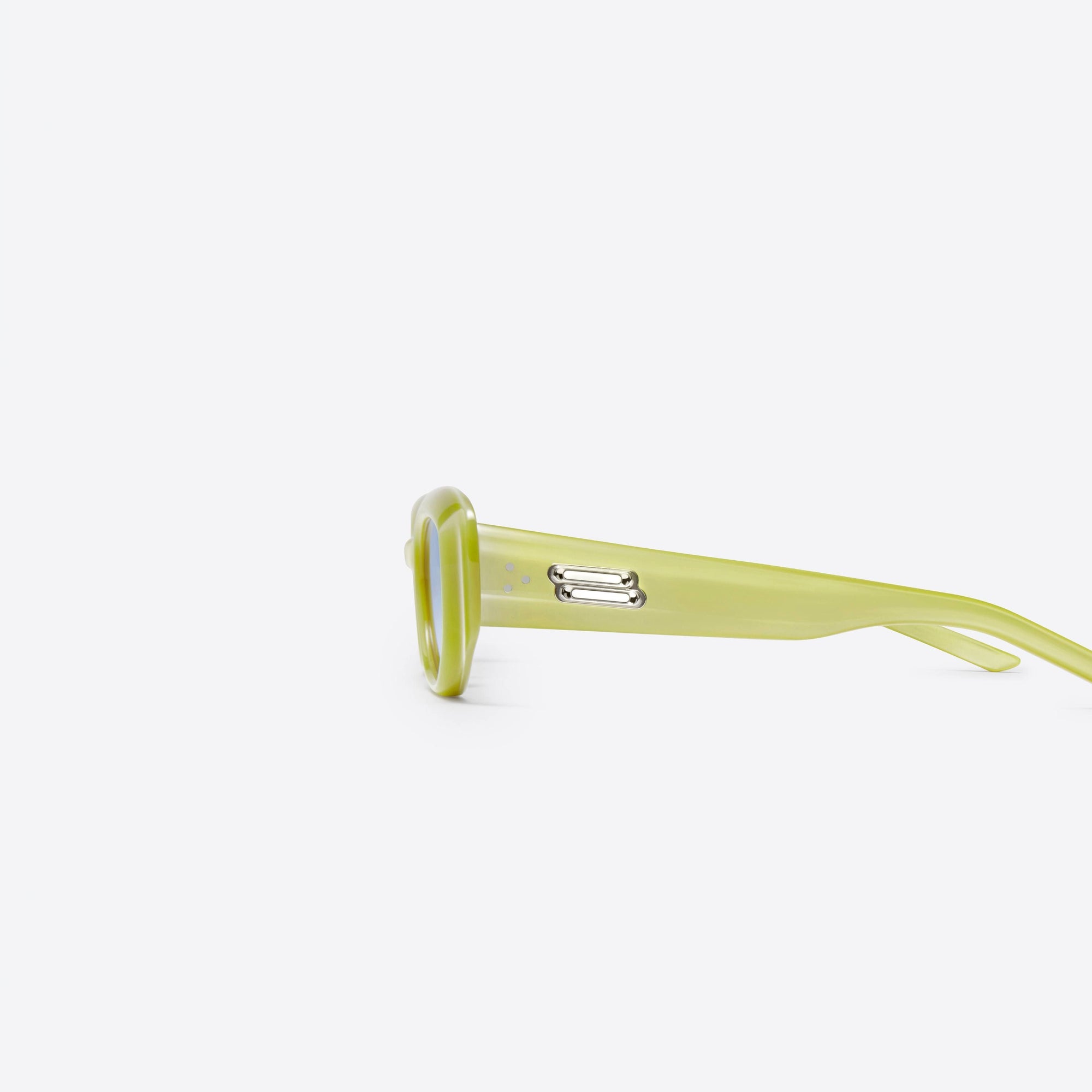 A detailed left view of Gentle Monster Row Y9 Yellow Acetate framed Square sunglasses.